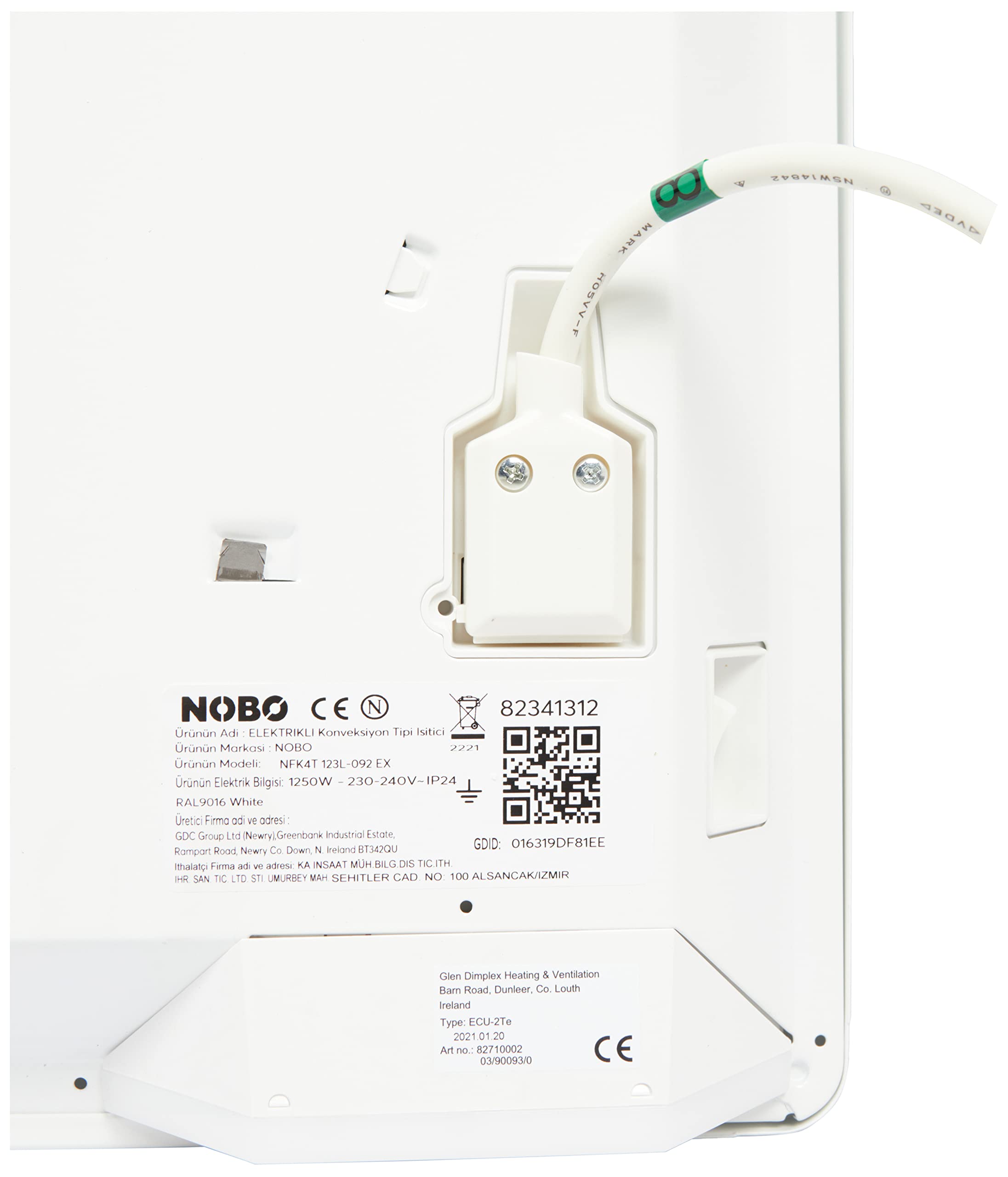 Nobo ''Son Seri'' Programlanabilir NFK4T12 1250W Panel Isıtıcı, Standart