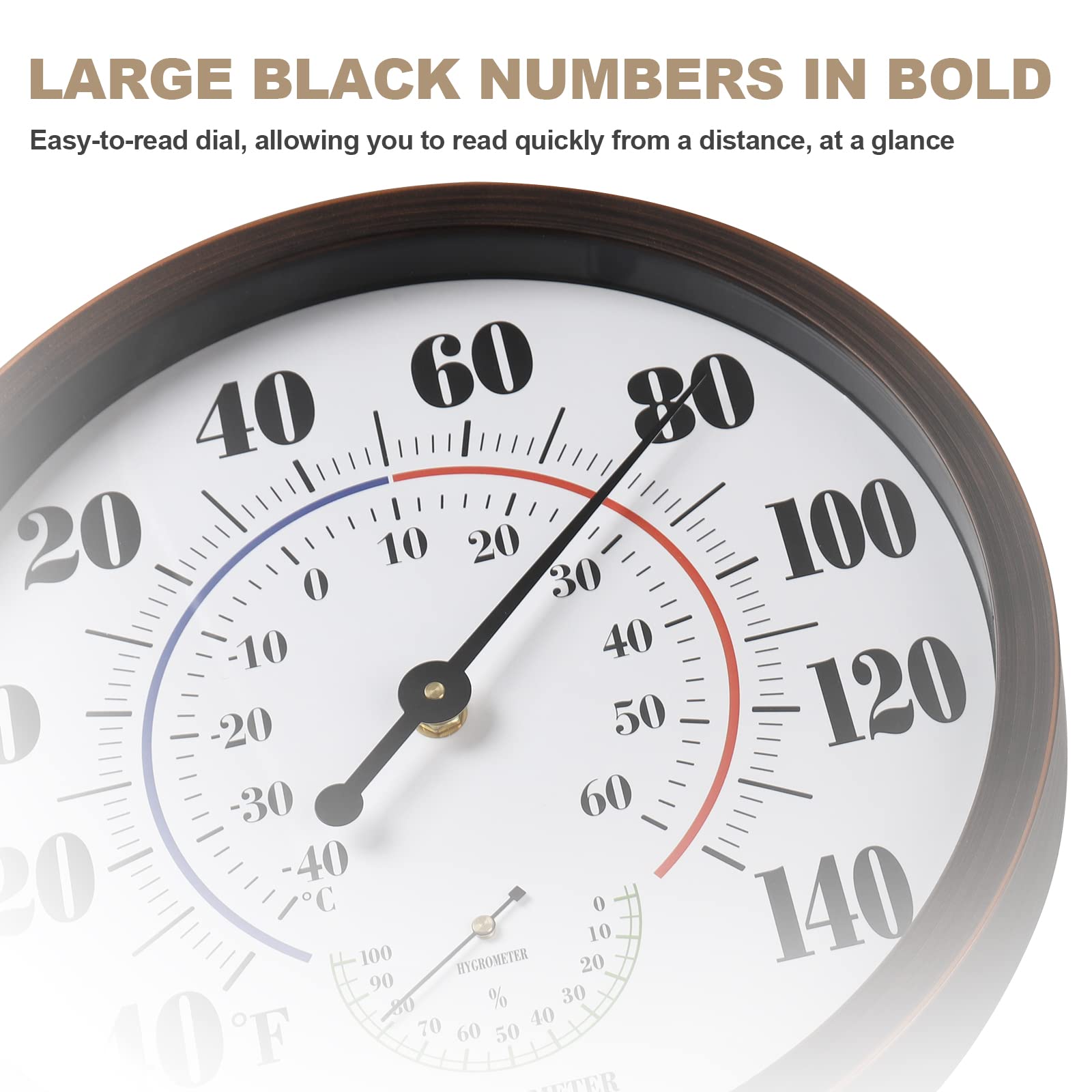 Indoor Outdoor Thermometer Wall Large Numbers Thermometer No Battery 12