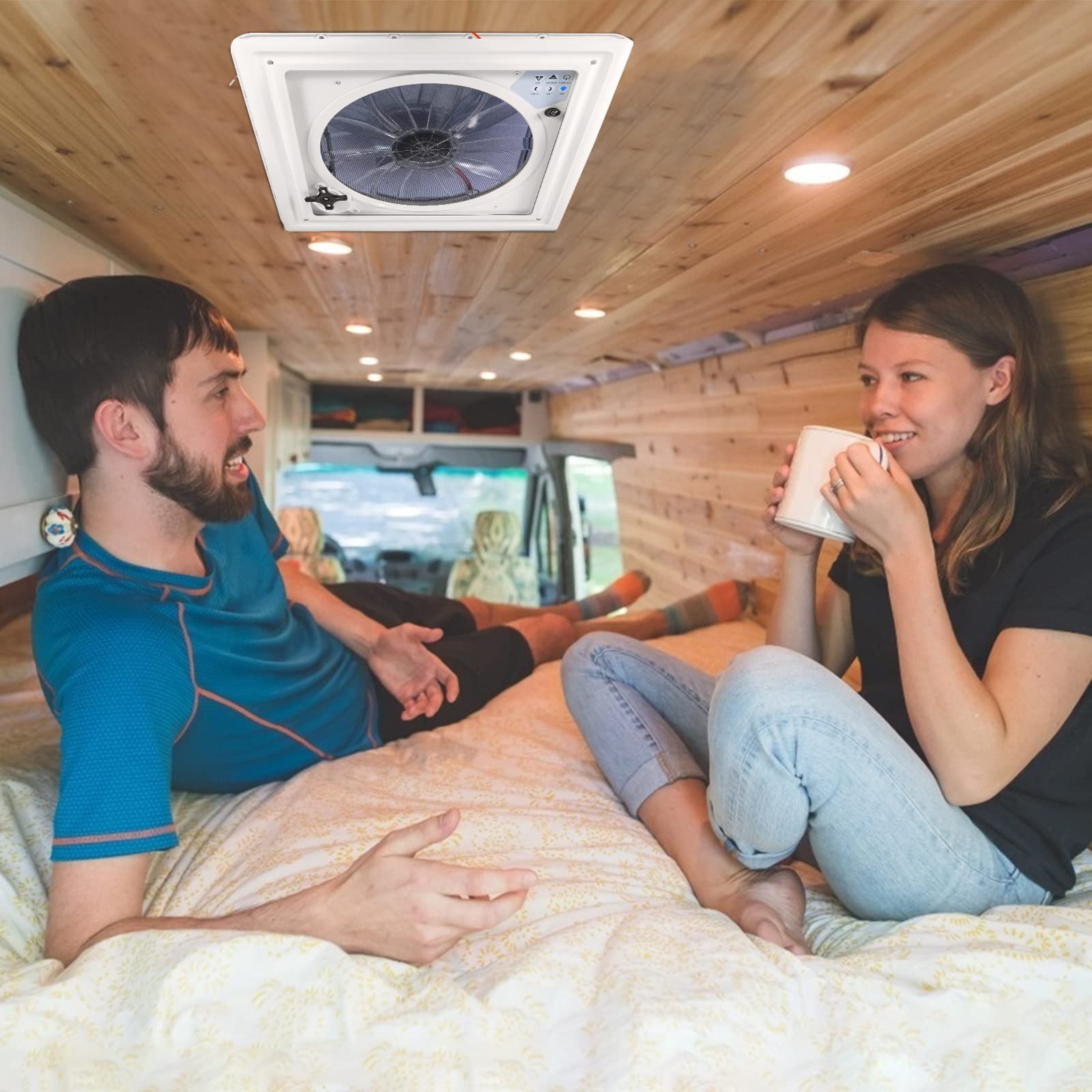 Ventilador para Caravanas De 12V, potente ventilador reversible de 10 velocidades,Nivel de ruido ultrabajo de escape reversible,con mando a distancia y sensores de lluvia