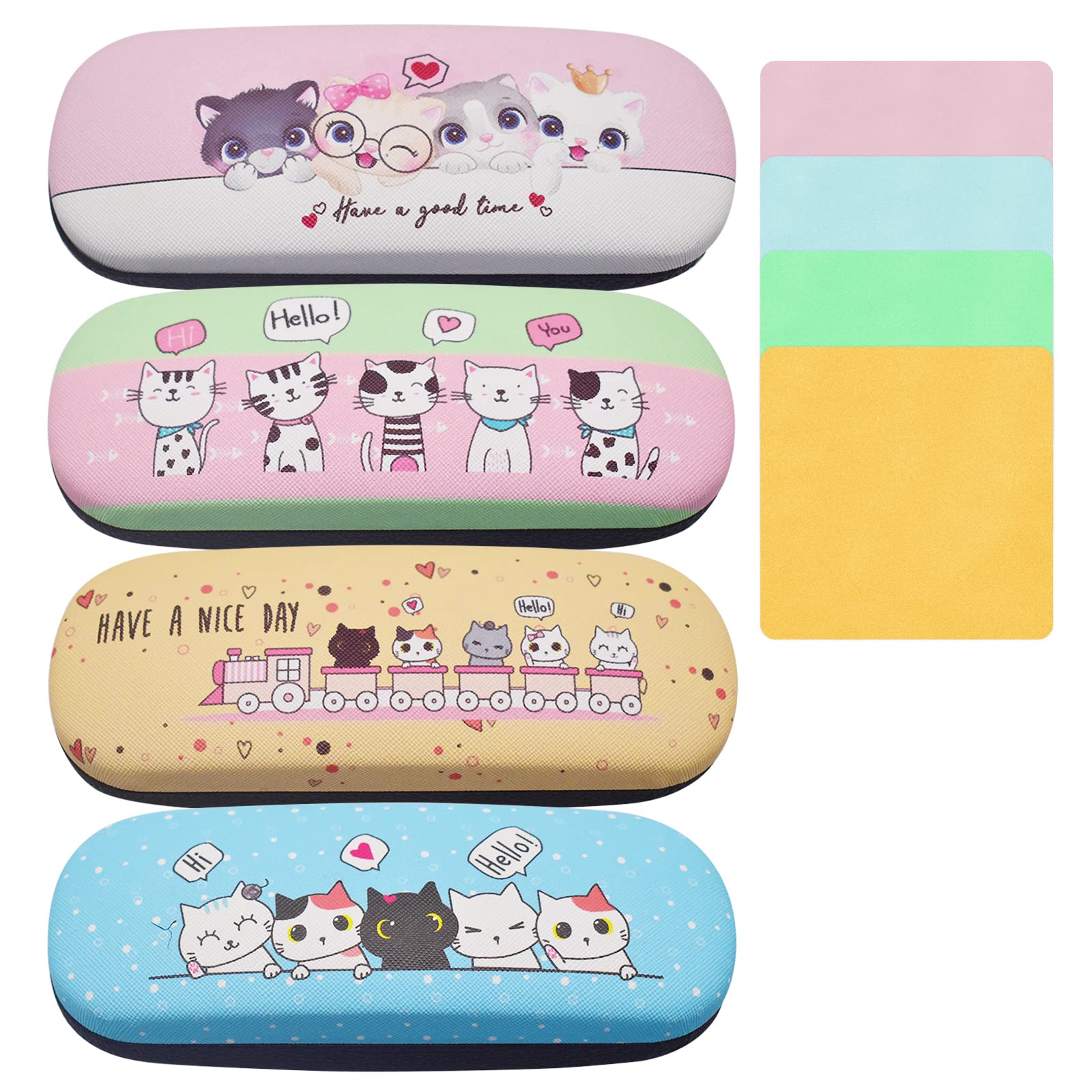 RegerlyEstuches Fundas Rígidas Gafas, 4 Piezas Estuche de Gafas Gafas Rígidas Caja Funda para Gafas de Sol Estuche Protector de Gafas Funda Protectora Rígida de Gafas con 4 Paños de Limpieza