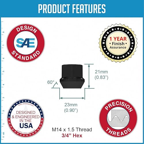 Miniatura 3 de Wheel Accessories Parts 32 piezas de 0.551 in 1.50 14x1.50 rosca de extremo abierto de bellota de 0.827 in 0.84 pulgadas de largo tuerca negra 0.748