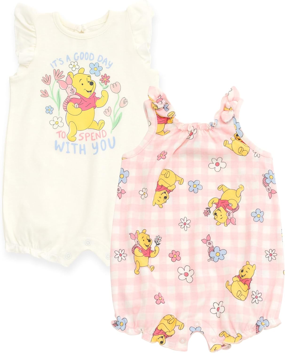 Disney Baby Girls 2 Pack Rompers Newborn to Infant Sizes (Newborn - 24 Months)