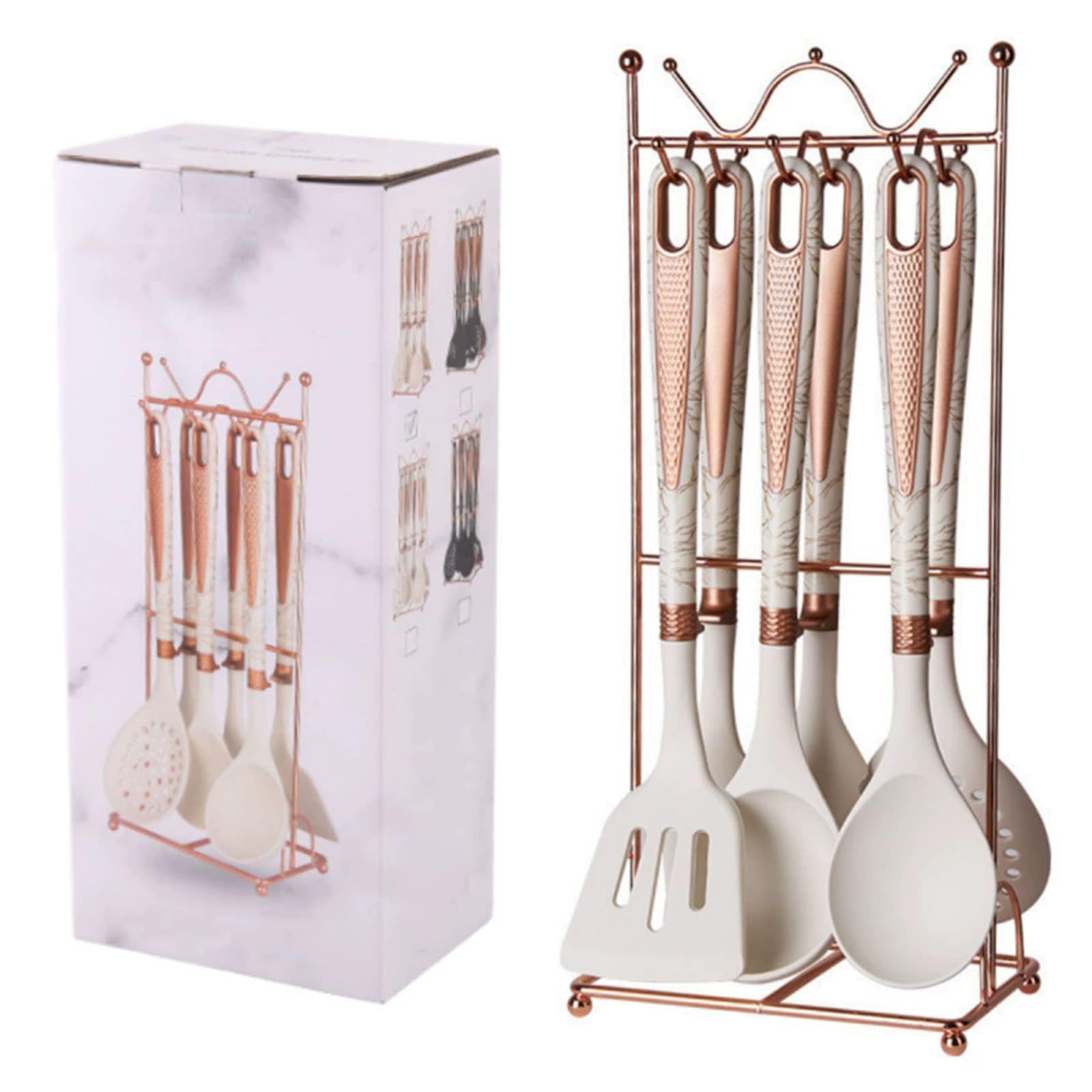 Silikon Küchenhelfer Set,7 Stück Silikon Küchenutensilien Kochbesteck Set Hitzebeständiger Kochbesteck Set Mit Utensilienhalter, Gesund & Antihaft, Spülmaschinengeeigne