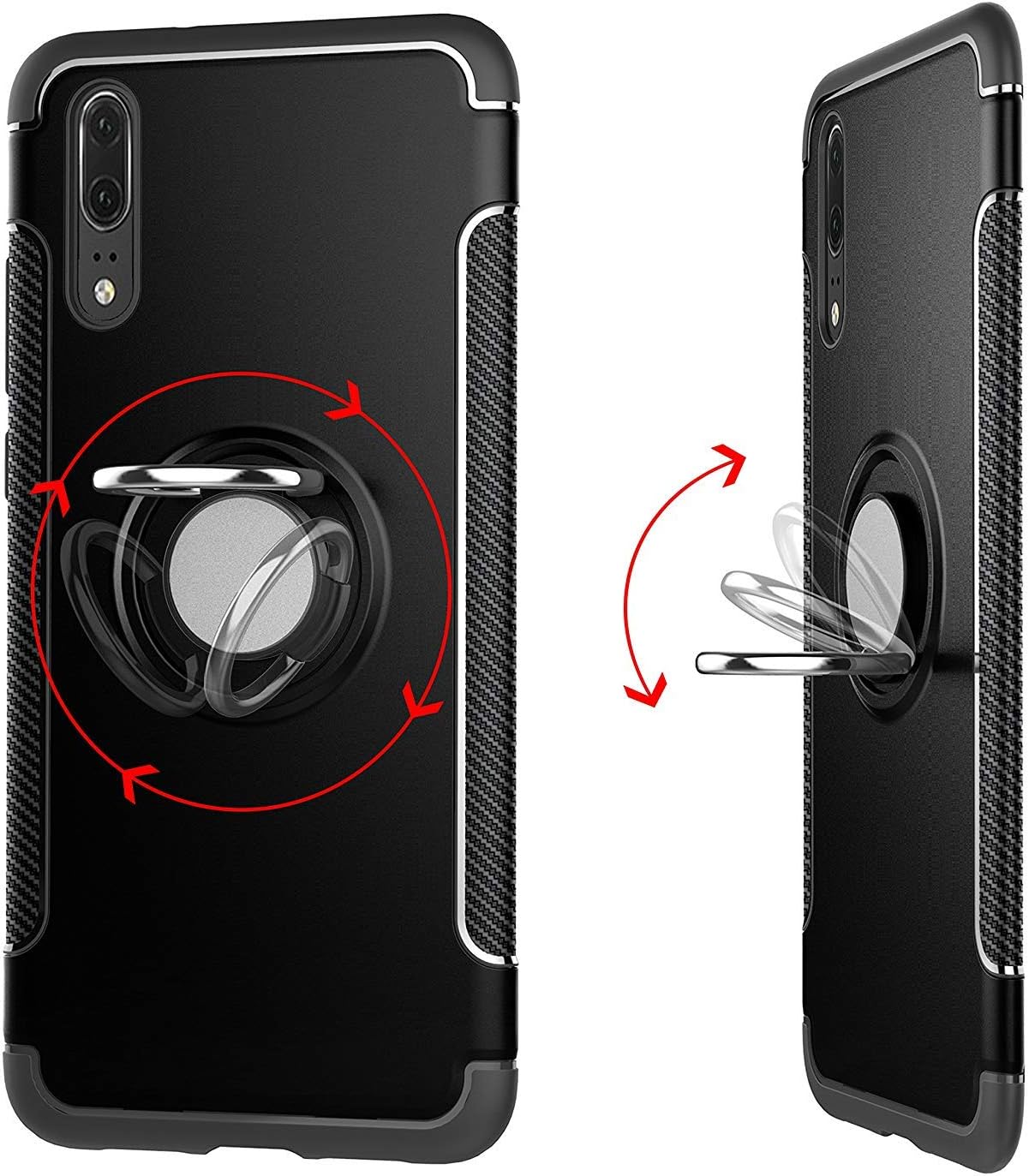 UEEBAI Case for Huawei P20,Ultra Slim Shockproof TPU+PC Case Anti-Scratch Back Cover with 360 Degree Rotatable Ring Kickstand Used As an in-car Phone Holder Stand Case for Huawei P20 - Black