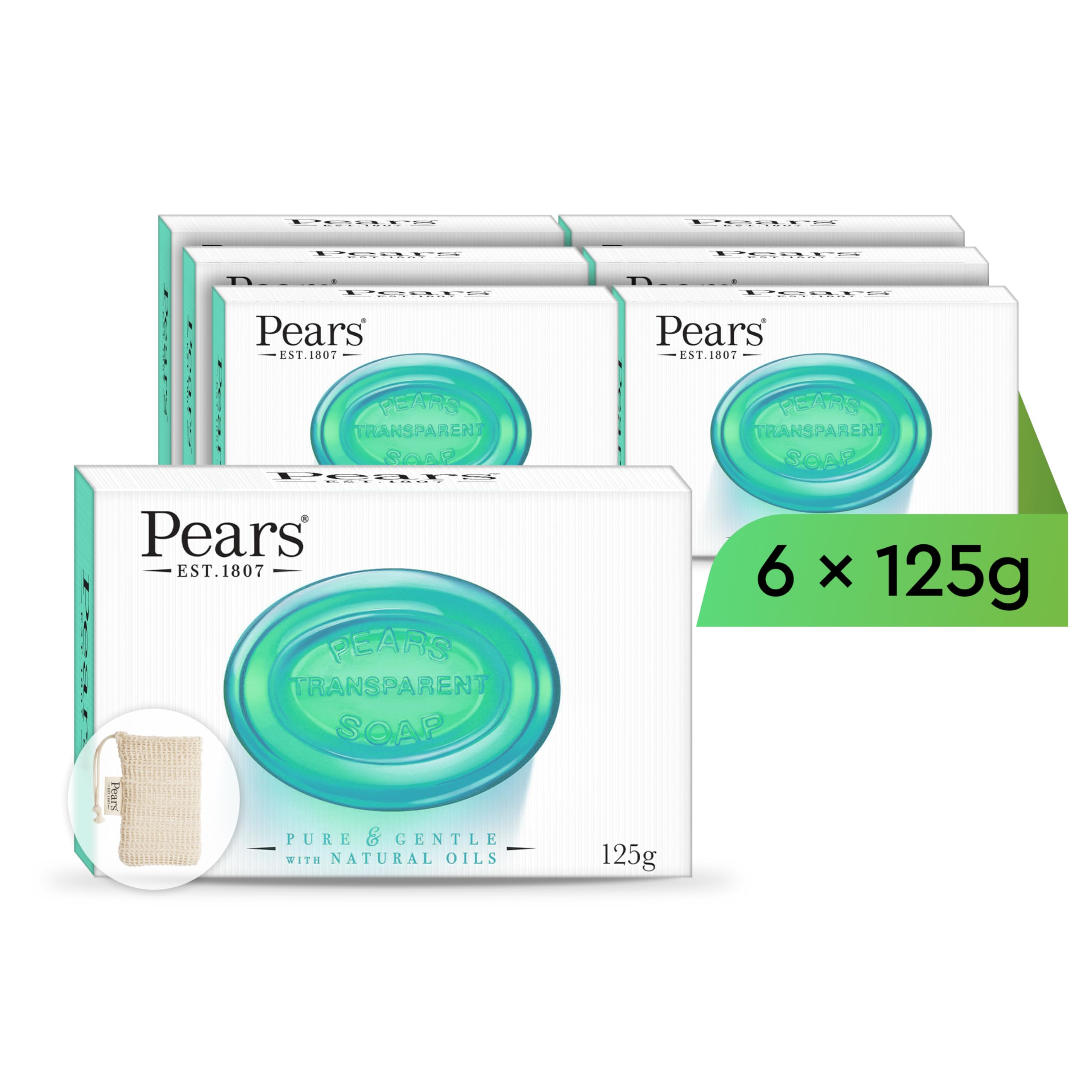 Pears Lemon Soap Bars 125g 6 Pack + 1x Soap Bag