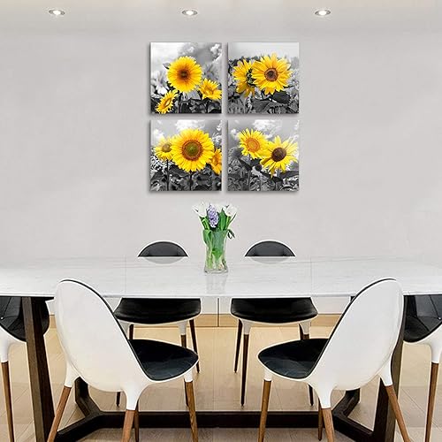 Miniatura 2 de MESESE Decoración de pared 4 paneles de lienzo de girasol, arte de pared Giclée, decoración moderna del hogar, póster de acuarela, lienzo para sala