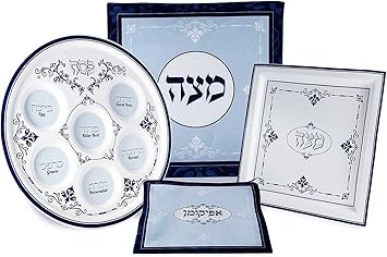 Passover Table Matzah Cover & Afkomen Bag Set, Hand Dyed.no.5 Blue And - View #3