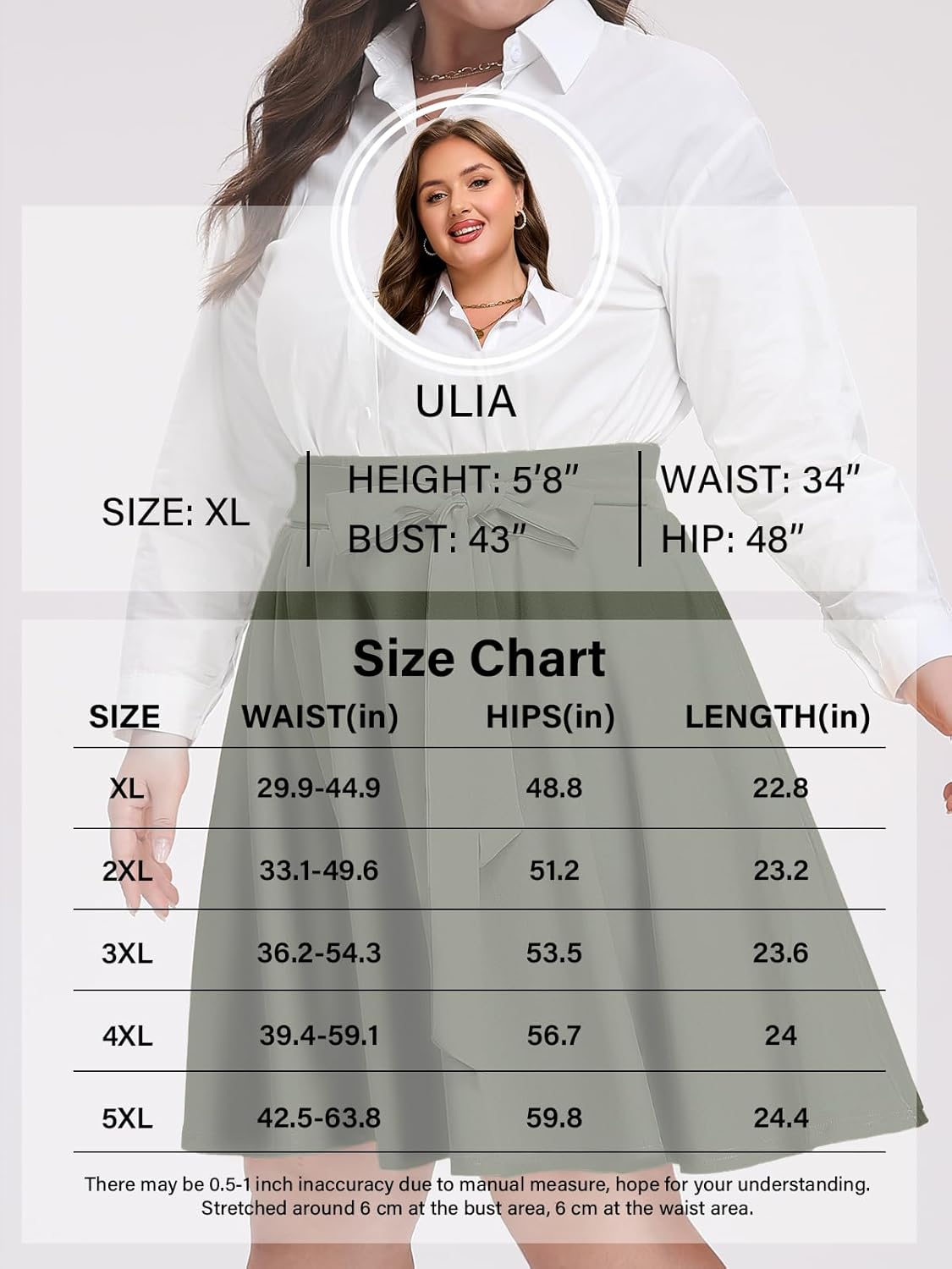 Women's Plus Size Midi Skater Skirt High Waist A-Line Stretchy Flared Casual Skirt with Pockets - Image 7