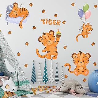 Cute Sleeping Tiger Wall Stickers for Kids Baby Room Decor, Large Tiger Animals Baby Stickers DIY Removable Peel and Stick Wall Art Sticker for Nursery, Classroom, Playroom Girl Boy Room Wall Decor