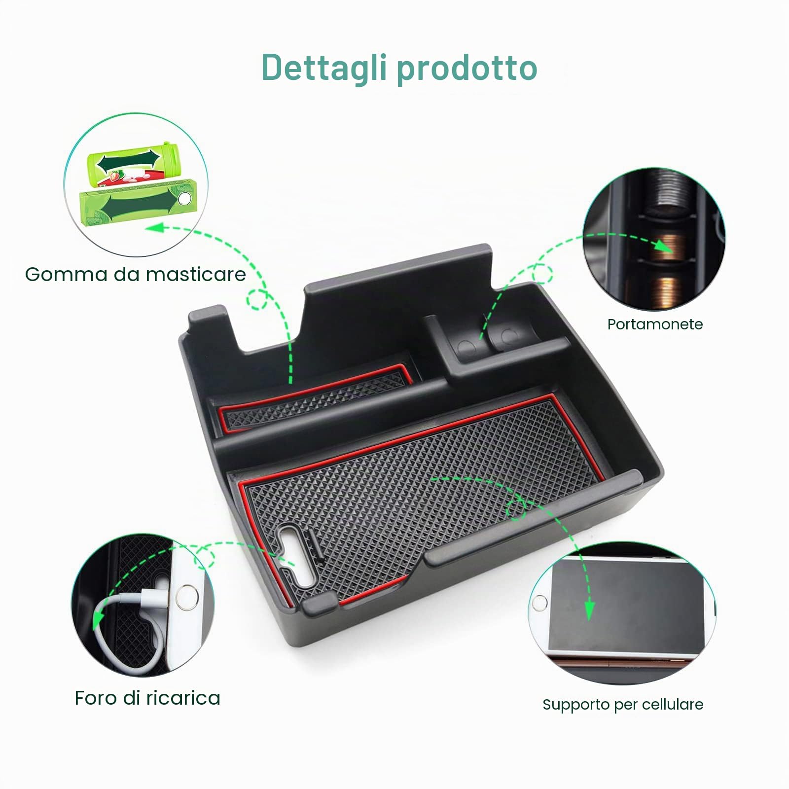 GAFAT Compatibile con Alfα Romeo Tonale 2022-2024 2025 Contenitore Portaoggetti per Console Centrale, Tonale Braccioli, Organizer per Vano Portaoggetti, Tonale Accessori (Rosso)