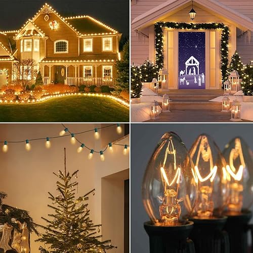 Miniatura 23 de C7 Luces de Navidad rojas y verdes de 25 pies para decoración de Navidad al aire libre con 27 bombillas de cerámica rojas y verdes, luces de Navidad