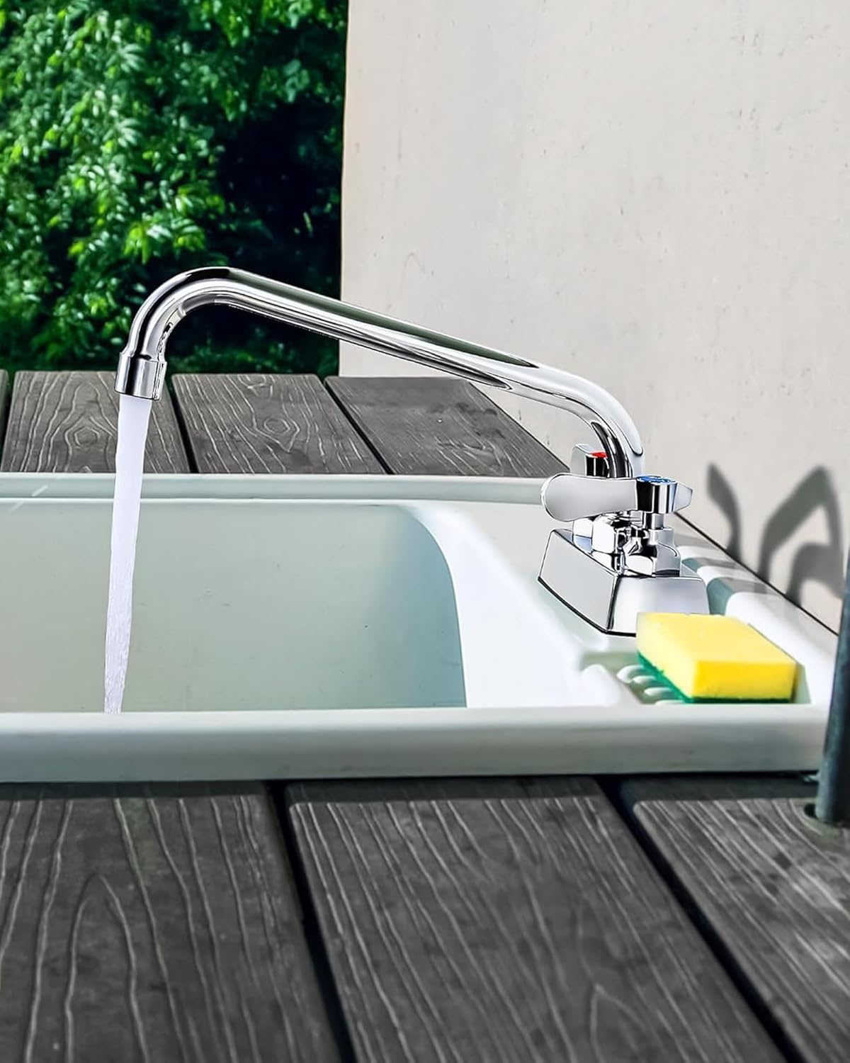 Utility Laundry Sink Faucet 10" Swivel Spout,Laundry Faucets 4 Inch Centerest, Deck Mount Laundry Tub Faucet,Brass Construction Chrome Polished, for Laundry Room, Bar, Garden Tub,Garage,RV - Image 5