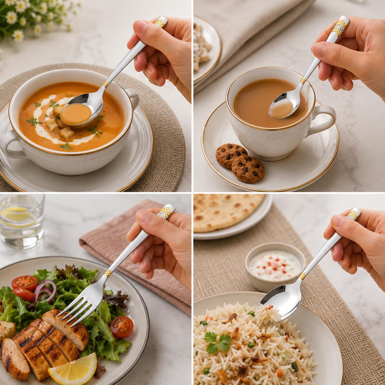 24K Gold Flatware Set - Premium Stainless Steel Cutlery with Stand -4