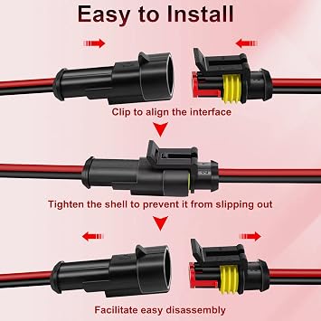 10Pcs Car Waterproof Electrical Connector, 2 Pin Connector, 16 AWG 2 Wire Waterproof Connector, Car Electrical Connectors for Automobiles, Trucks, Boats, Motorcycles and Other Electrical Connections