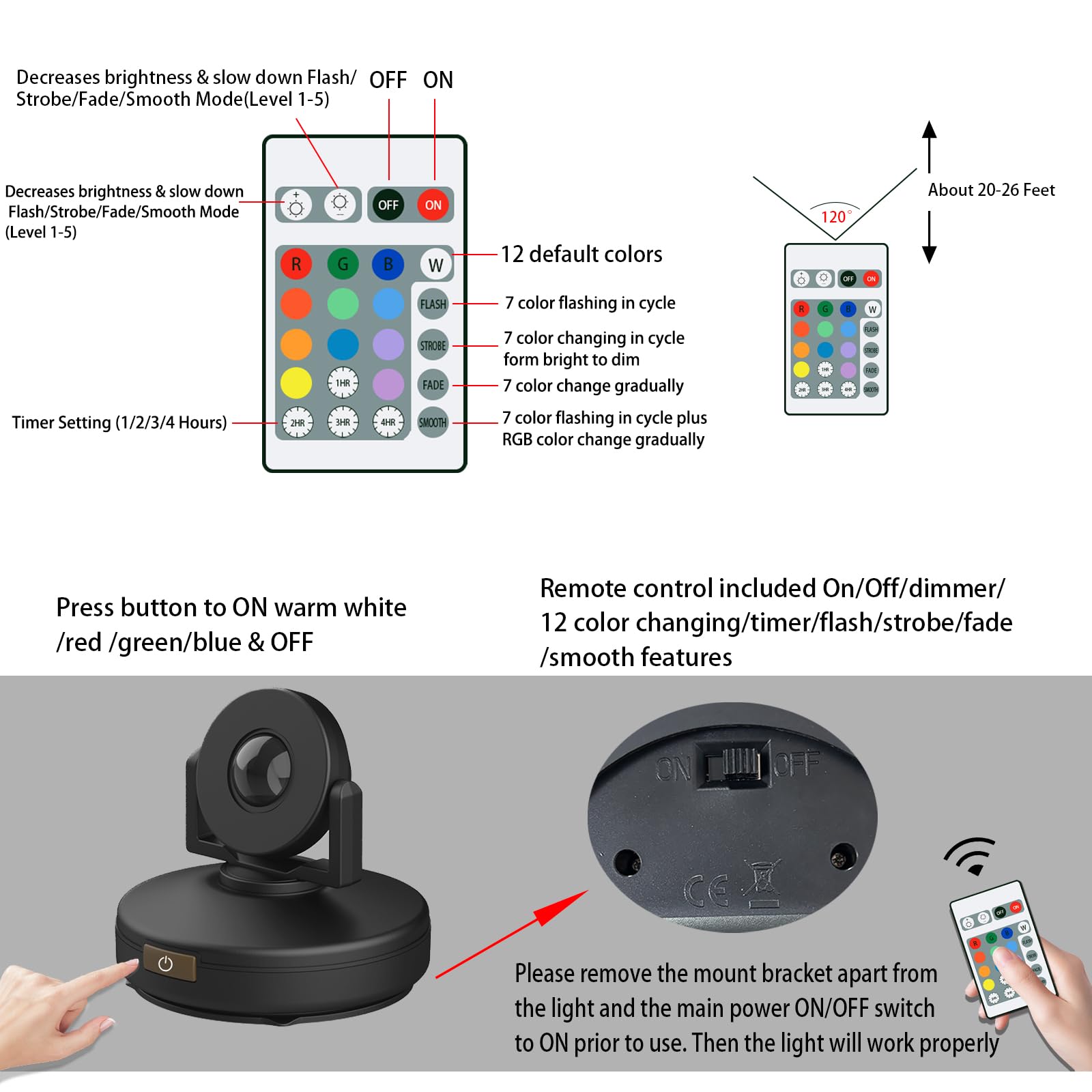 Faretti LED Senza fili con Telecomando Ricaricabile Mostra Accenti Luce Immagine con Testa Rotante 12 Colori che Cambia l'interno Uplight Stick Sulla Luce per Opere d'arte Dartboard Galleria,2 Pack