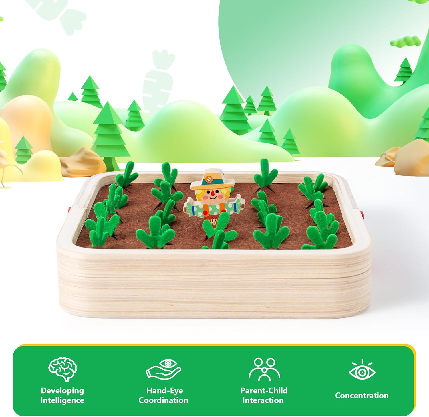 Montessori Kids Carrots Toy Carrot Harvest Game with 12 Challenge Cards Realistic Vegetables Storage Tray Educational Toys Shape Sorting Matching Puzzle Montessori Toys for Kids 3+