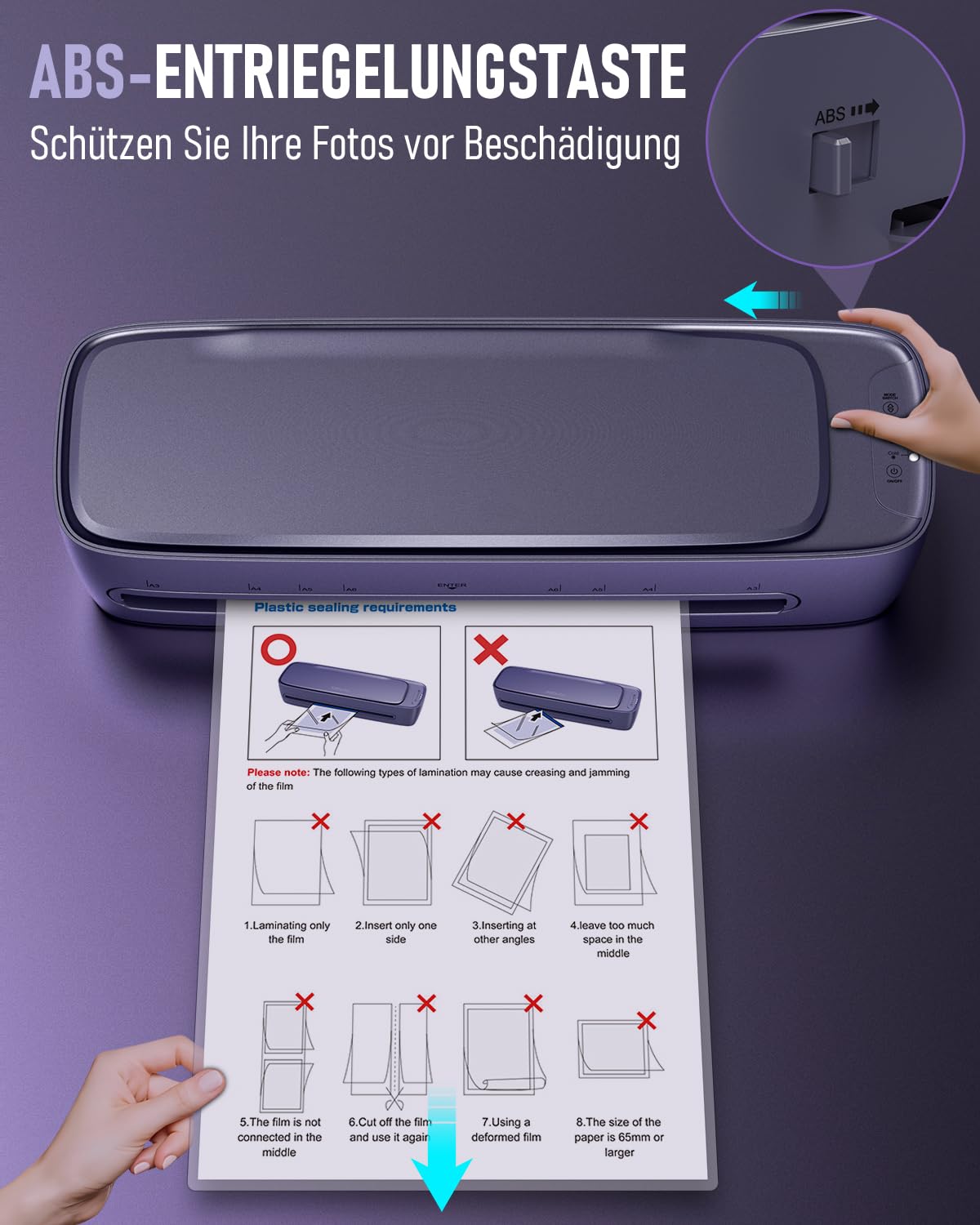 Laminiergerät A3 mit Laminierfolien 30 Stück, Heiß und Kalt Foliergerät für A3 A4 A5 A6, 9 in 1 Laminiergerät mit Papierschneider und Eckenabrunder, Laminator für Schule Zuhause Büro Datei