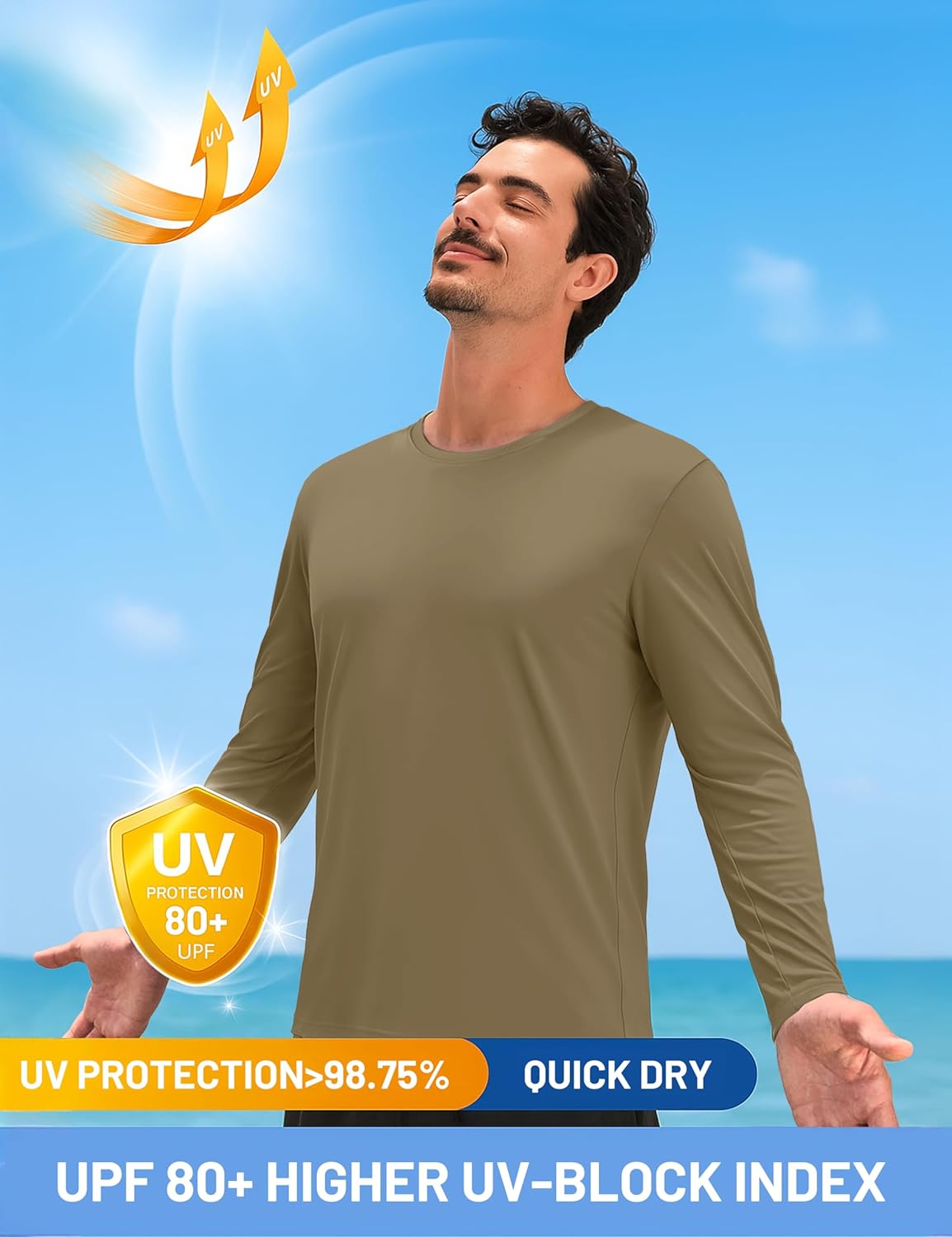 TACVASEN Men's Long Sleeve UPF 80+ Shirts Sun Protection UV SPF Shirts Rash Guard Fishing Running Quick Dry Lightweight - Image 3