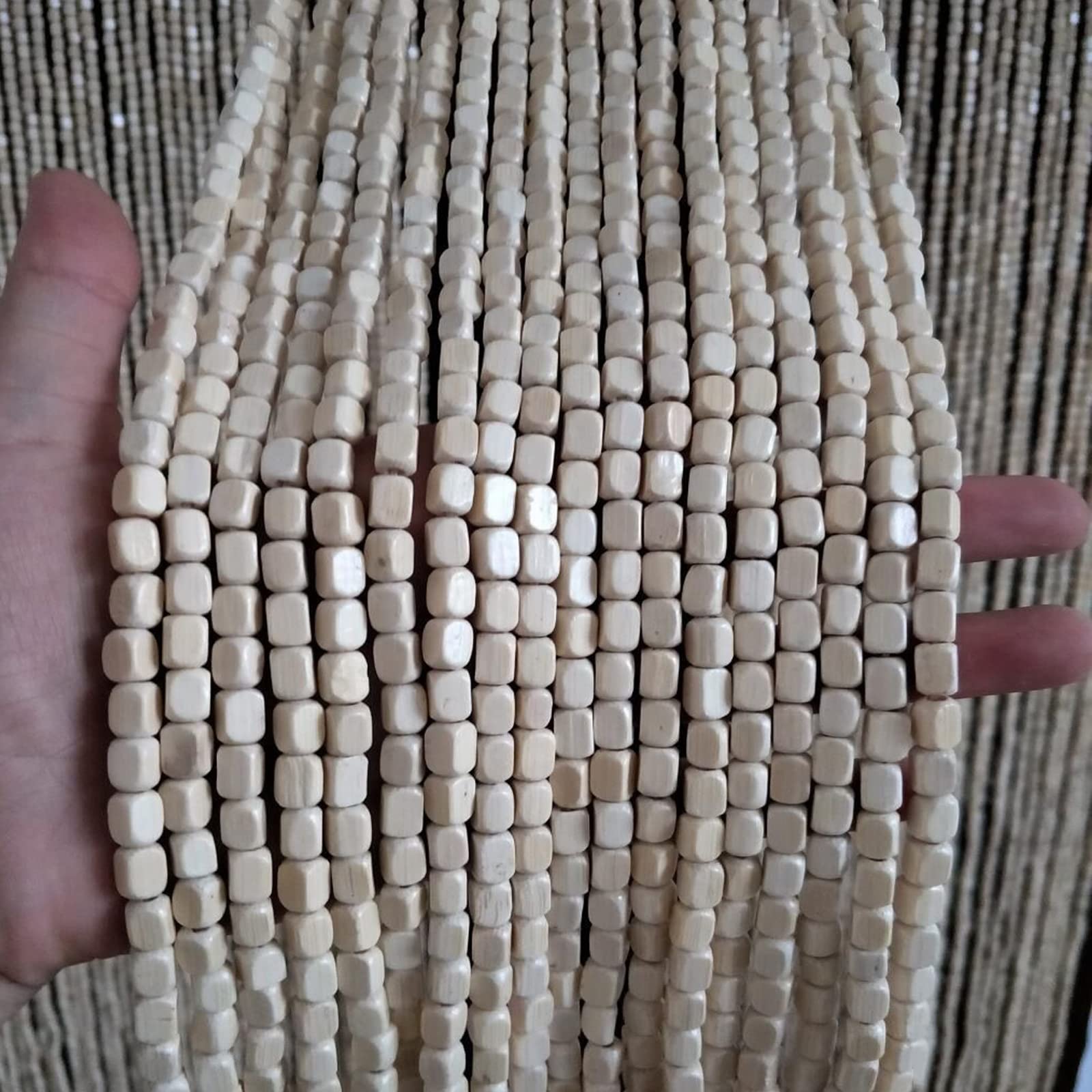 Bambusowa kurtyna do drzwi z koralikami do wystroju domu, drewniana zasłona z koralikami, parawan z frędzlami, niestandardowy rozmiar (130 pasm, 130 x 150