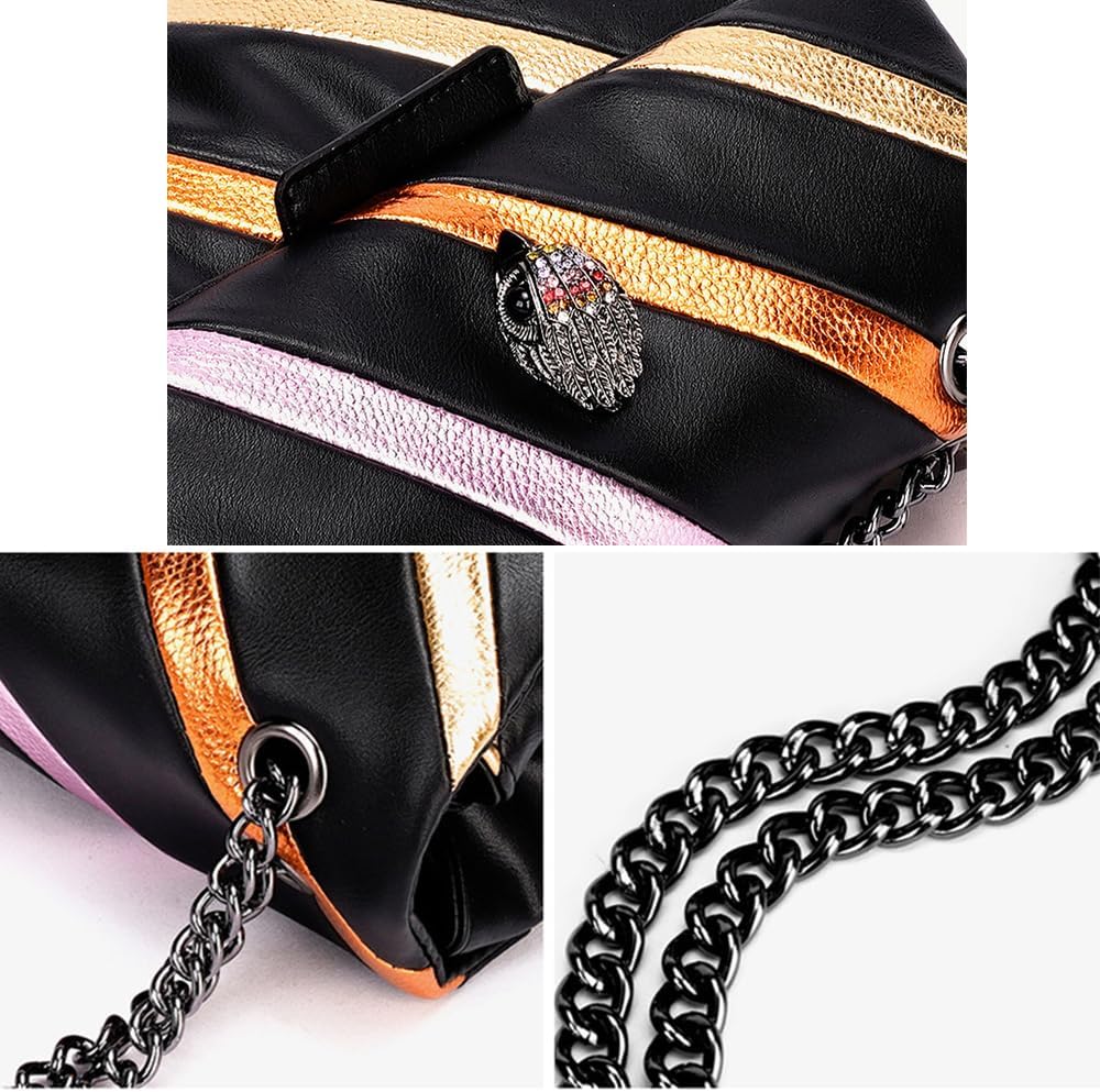 Rejolly Rainbow Stripe Crossbody Shoulder Bag for Women Color Blocking PU Leather Colourful Purse with Chain Strap | PU Leather, with Chain Strap - Image 9