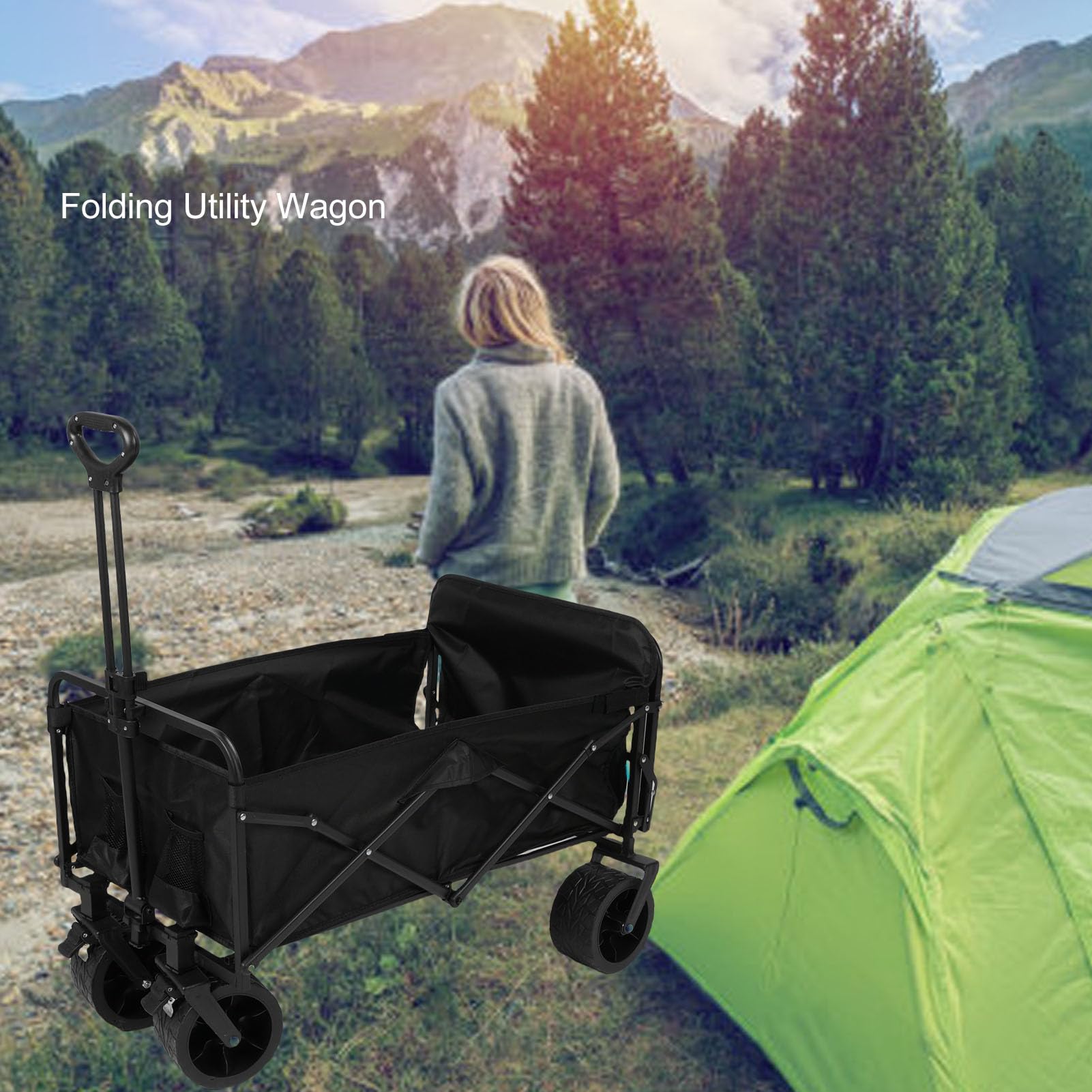 Pongnas Carrello Pieghevole Carro Multiuso con Struttura in Acciaio da 150 Litri con Apertura Posteriore in Tessuto Oxford 600D per Campeggio, Pesca, Giardinaggio, Shopping