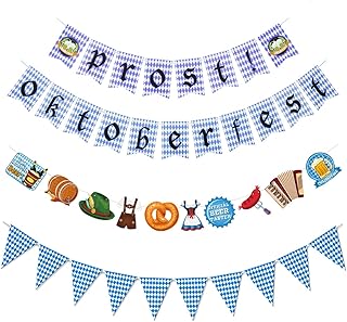 Oktoberfest Decorations Kit Bavarian Pennant Banner Check Flag Prost Oktoberfest Sign Garland Bunting German Party Backdrop Photo Booth Props for Beer Festival German Theme Party Decorations Supplies