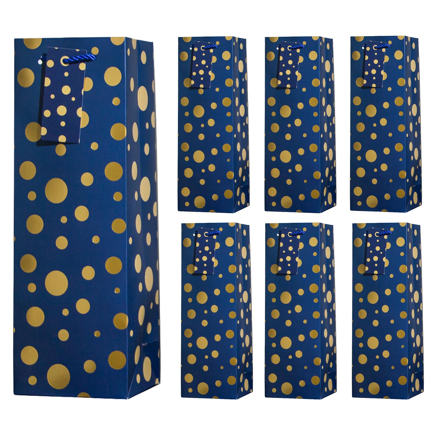 6PCS Wine Gift Bags with Gift Tags,13.7" Blue Dots Bottle Bags for Men Women's Birthday,Valentine's Day,Mother's Day,Father's Day,Weddings,Christmas,Thanksgiving,Halloween, Easter ALL OCCATION