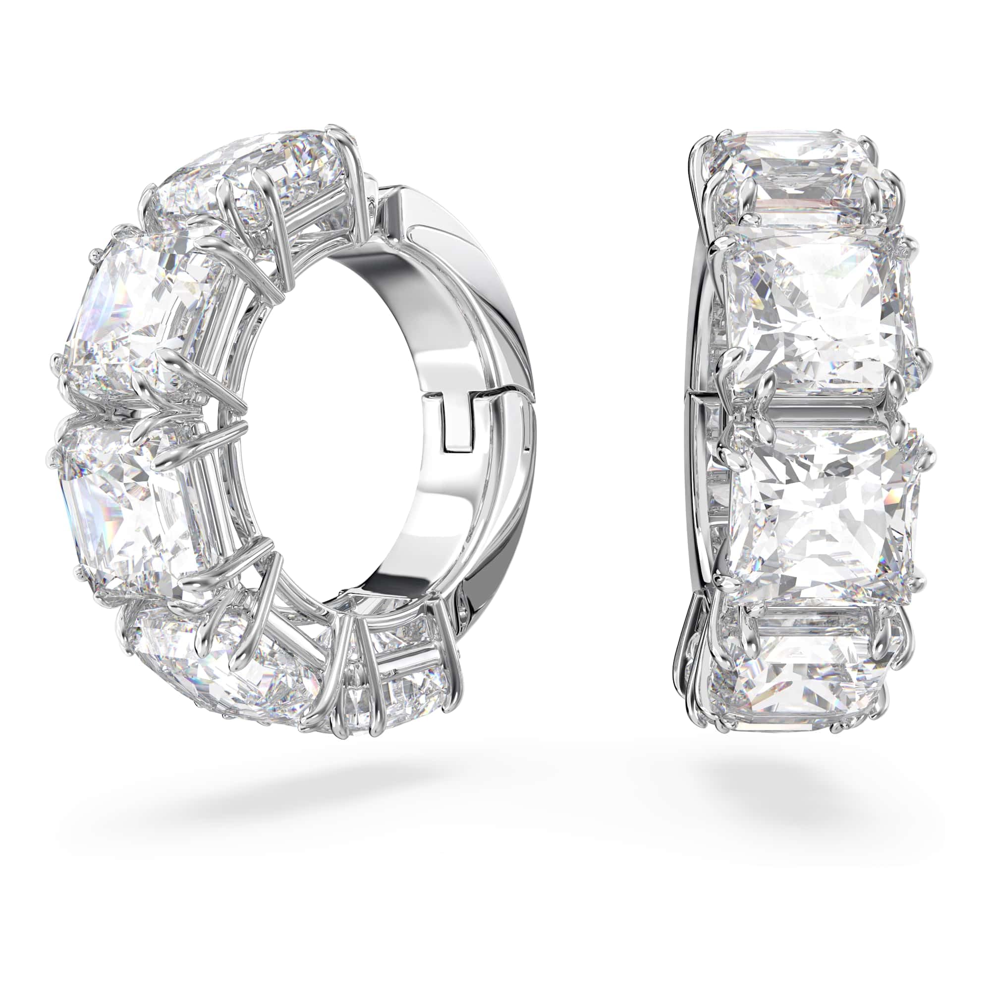 Swarovski Matrix Clip Earrings, Square Cut, White, Rhodium Plated
