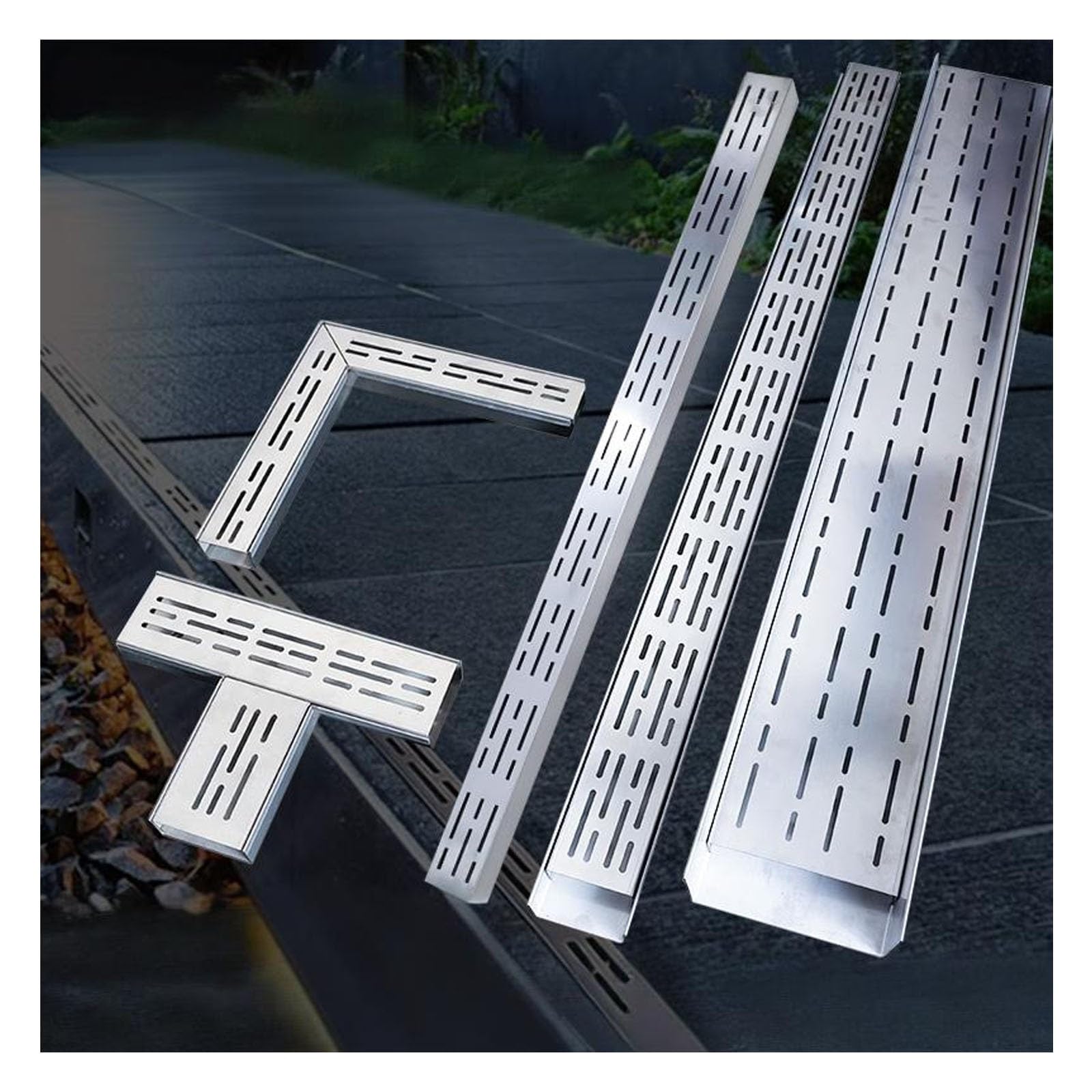 GLDYTVF 304 Stainless Steel Trench Drain Kit – Slim Channel Drain with Grate for Outdoor Pool Patio Garden Bathroom Sidewalk – Durable & RustResistant (H5*W20CM/H1.97*W7.87IN)