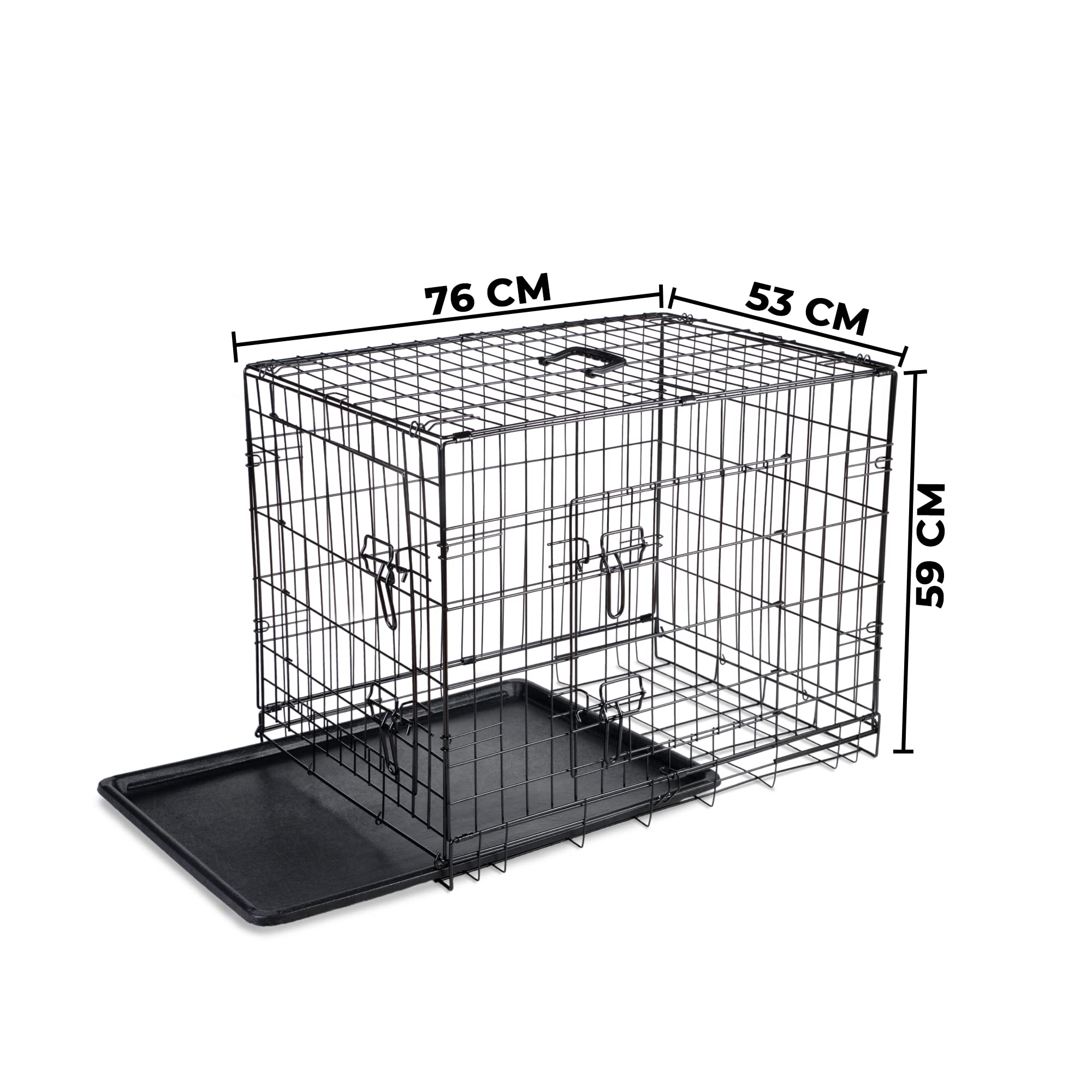 Buy Dog Puppy Cage Folding 2 Door Crate with Plastic Tray Medium 30