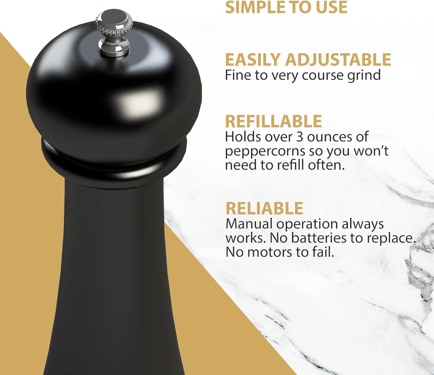 17 inch Large Pepper Mill - Refillable - Adjustable Grind - Precision Carbon Steel Mechanism