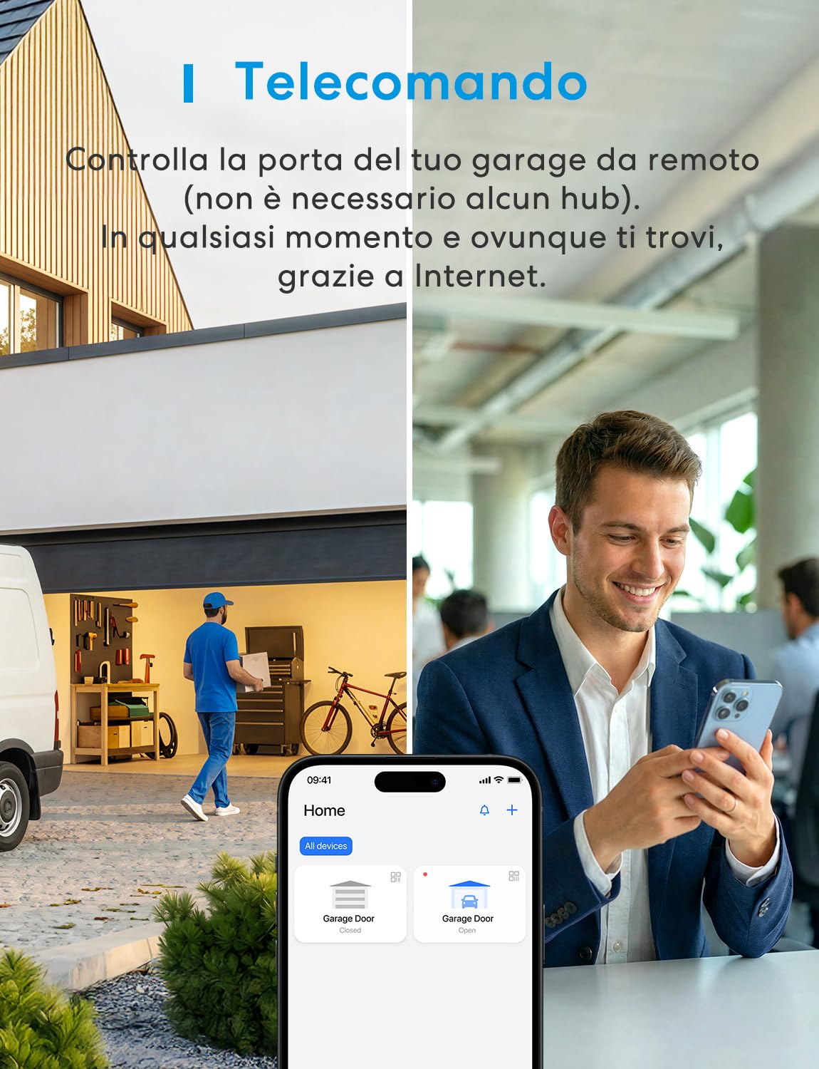 Meross Smart WiFi Garage Controller, Compatibile con Apple HomeKit, CarPlay, Siri, Alexa e Google, Controllo Vocale, Notifiche, Timer, Chiusura Automatica