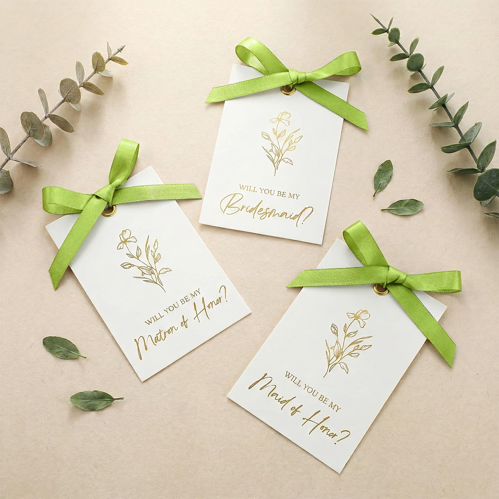 Druhna kartka oświadczyn, 8 Will You Be My Bridesmaid 2 Maid of Honor 1 Matrona (11 szt.) (szałwiowa zielona kokardka)