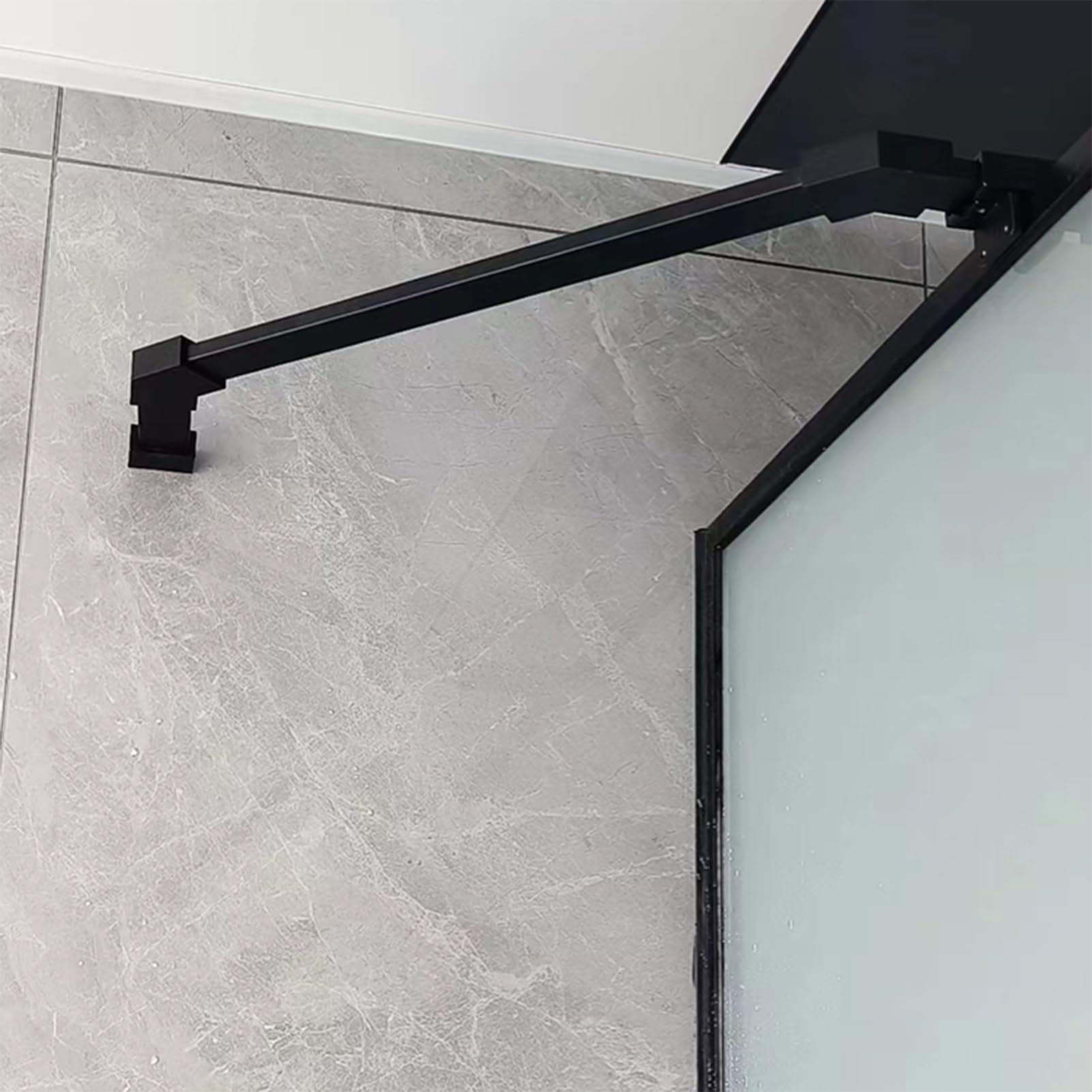 Barre de support de porte de douche rigide en tube carré de 60 cm au fini architectural épuré