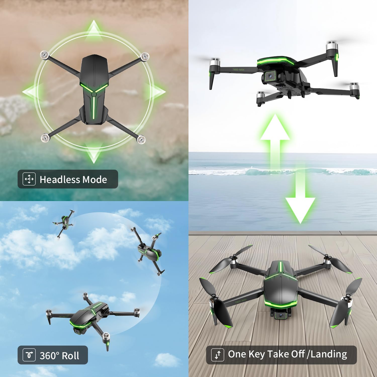 Dron con Cámara 4K para Niños Principiantes, Mini Drone Plegable Brushless, 45 Min, 2 Baterías, Regalo Niño (Black)