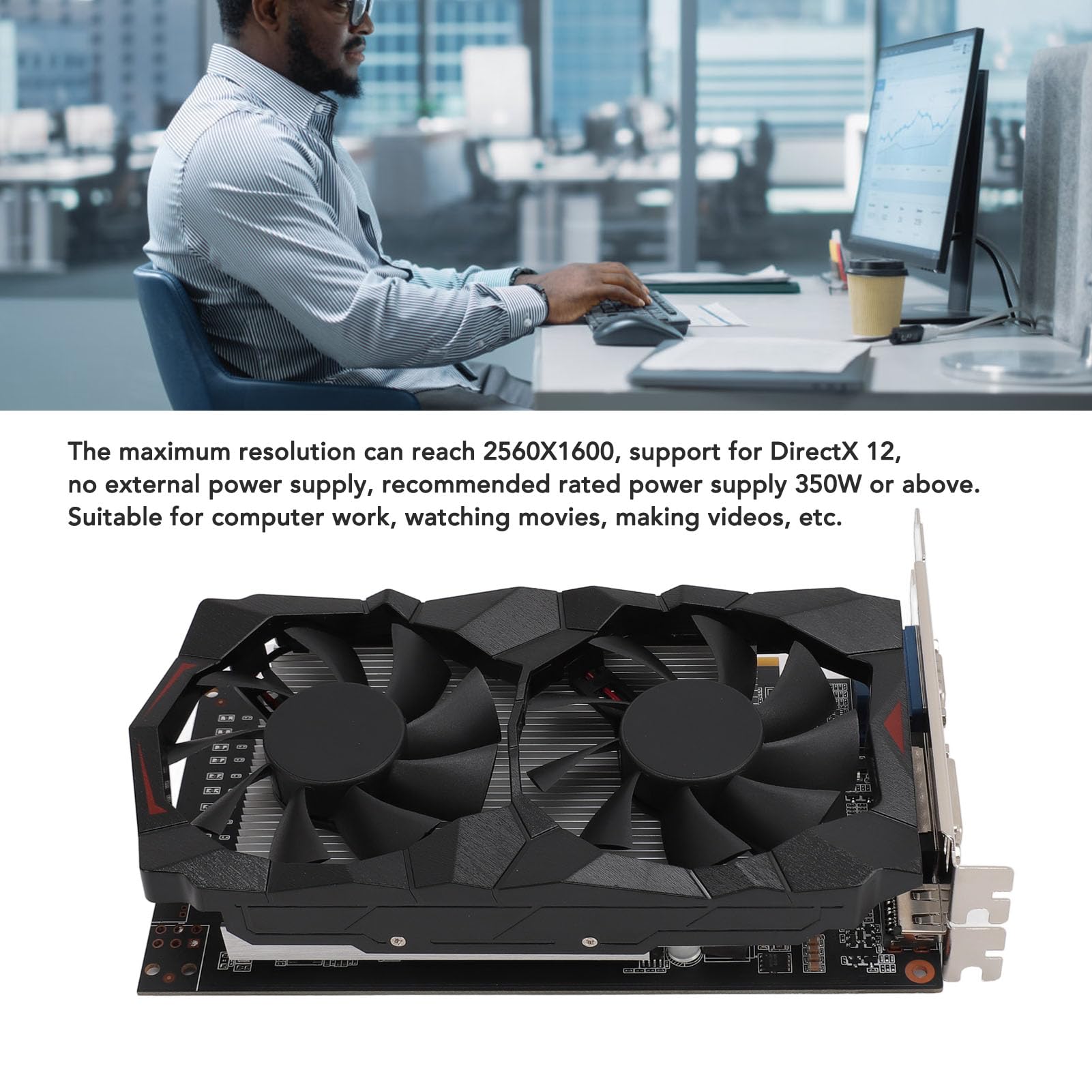 GOWENIC Scheda Grafica 4GD5, Scheda Grafica da Gioco GDDR5 da 4 GB a 128 Bit con 4 GB di Memoria Video Dedicata e Doppie Ventole di Raffreddamento, Scheda Grafica da Gioco Silenziosa con