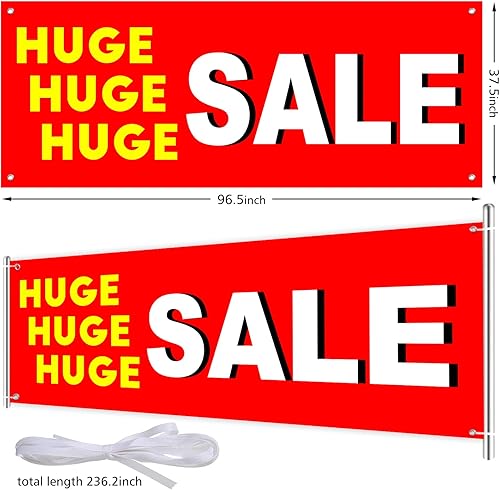 Miniatura 2 de Cartel de venta enorme extra grande, 96.5 x 37.4 pulgadas, duradero, enorme venta con cuerda, poliéster  Vinilo resistente de una cara con ojales de