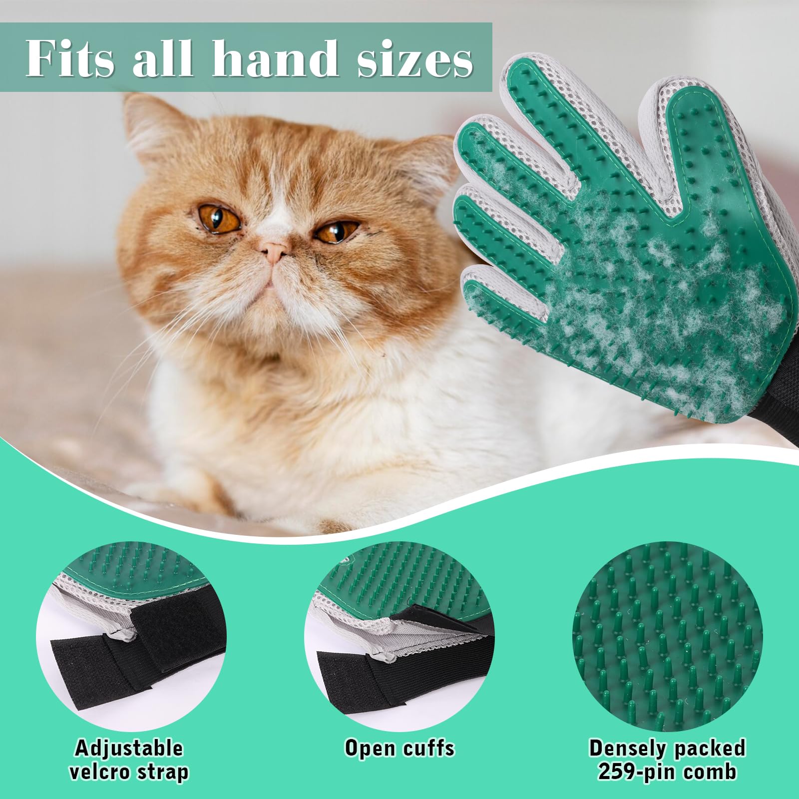 Nicola 4 Pcs Cat Grooming Glove, Dog Grooming Glove, Cat Brush Glove for Long/Short Hair - Image 3