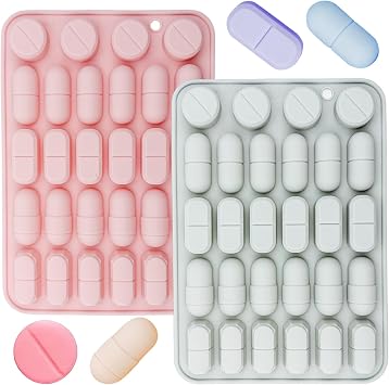 2 PACK Silicone Pill Mold Trays, 28-Cavity Capsule Shaped Candy Molds Non-stick and Bpa Free for Candy Chocolate Gummies Baking