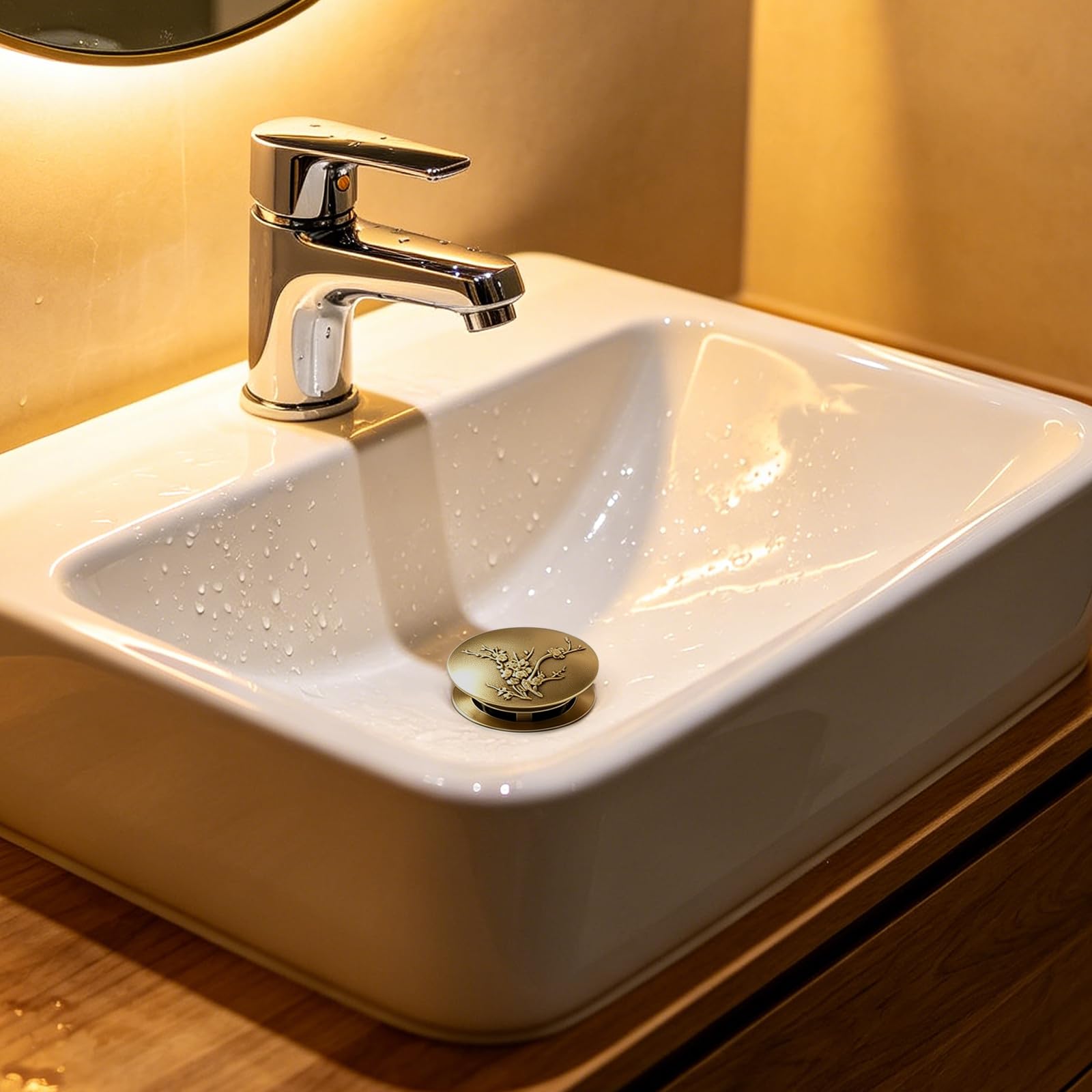Tapón lavabo baño, tapón bidé, tapón lavabo cocina, latón, desagüe click clack, diámetro del tubo 3 cm, tapa de desagüe diámetro 6,5 cm, para bañeras de baño, cocina, lavabos, sin agujeros