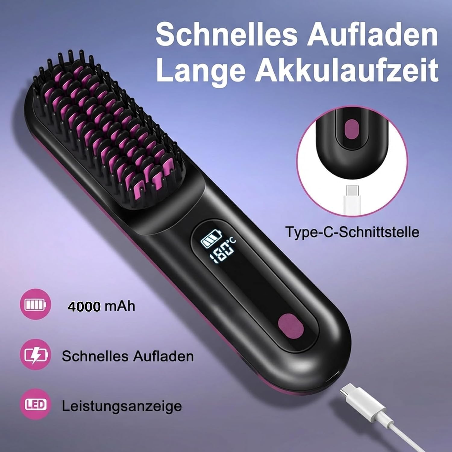 Cefryna Styling Brush for Short Hair-Wiederaufladbarer kabelloser Glättungskamm mit 4000 mAh Kapazität Erzielen Sie jederzeit und überall makellose glatte, gewellte oder lockige Frisuren. (Weiß)