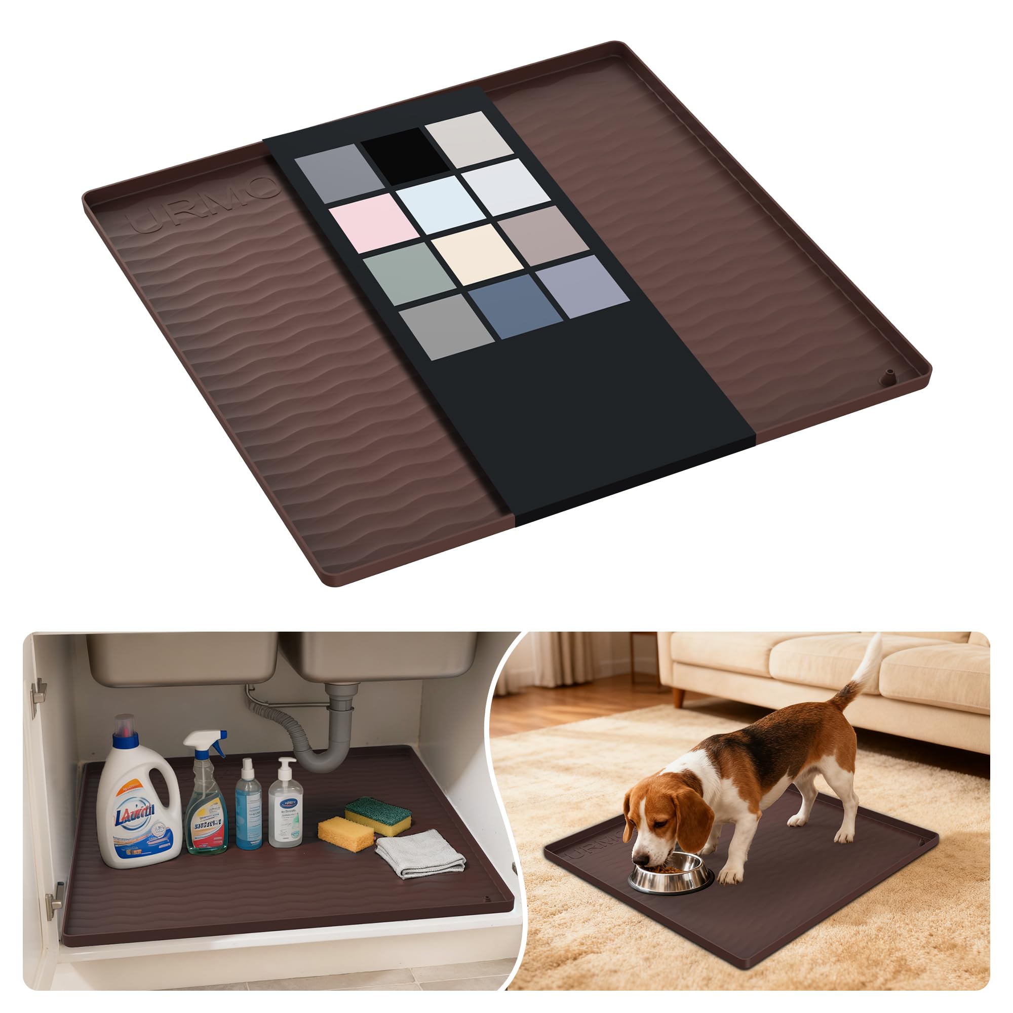 URMONA Waterproof Silicone Under Sink Mat, 19 x 19 in, Flexible Shelf Liner