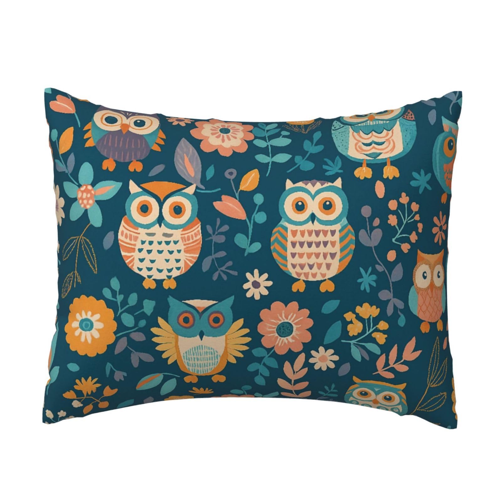 Cartoon Owl and Flowers Pillowcase Soft Plush with Zipper Decorative Pillowcovers 16x20 in