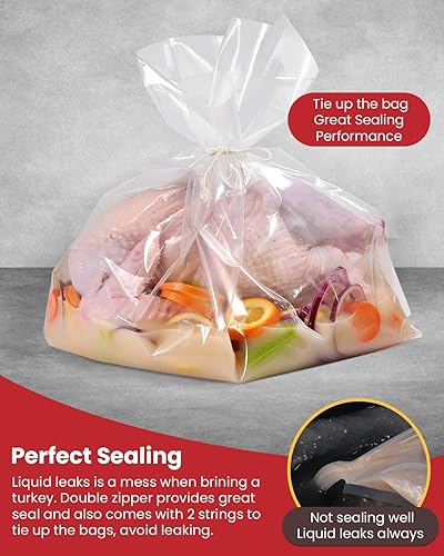 Miniatura 3 de Bolsas de salmuera para pavo, 26 x 22 pulgadas, paquete de 2, soporta hasta 35 libras, sin BPA, bolsas de salmuera gruesas con 2 cuerdas de algodón