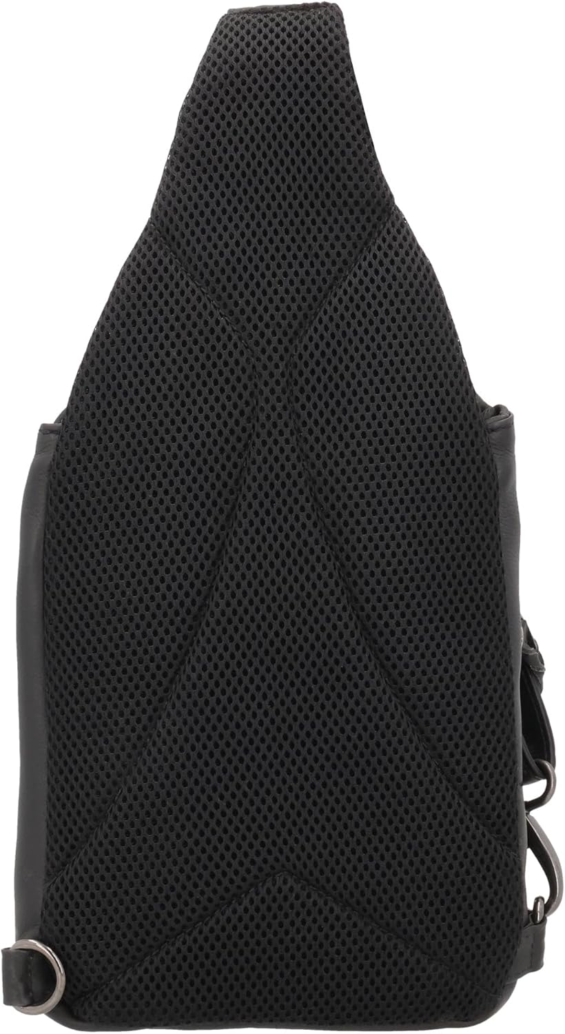 Lady Conceal - Dakota Unisex Leather Concealed Carry Sling Bag - Medium Frame Handgun - Concealment pockets with Magnetic Closure and Universal Holster Backpack (Black) - 7" L x 15" H x 2" D