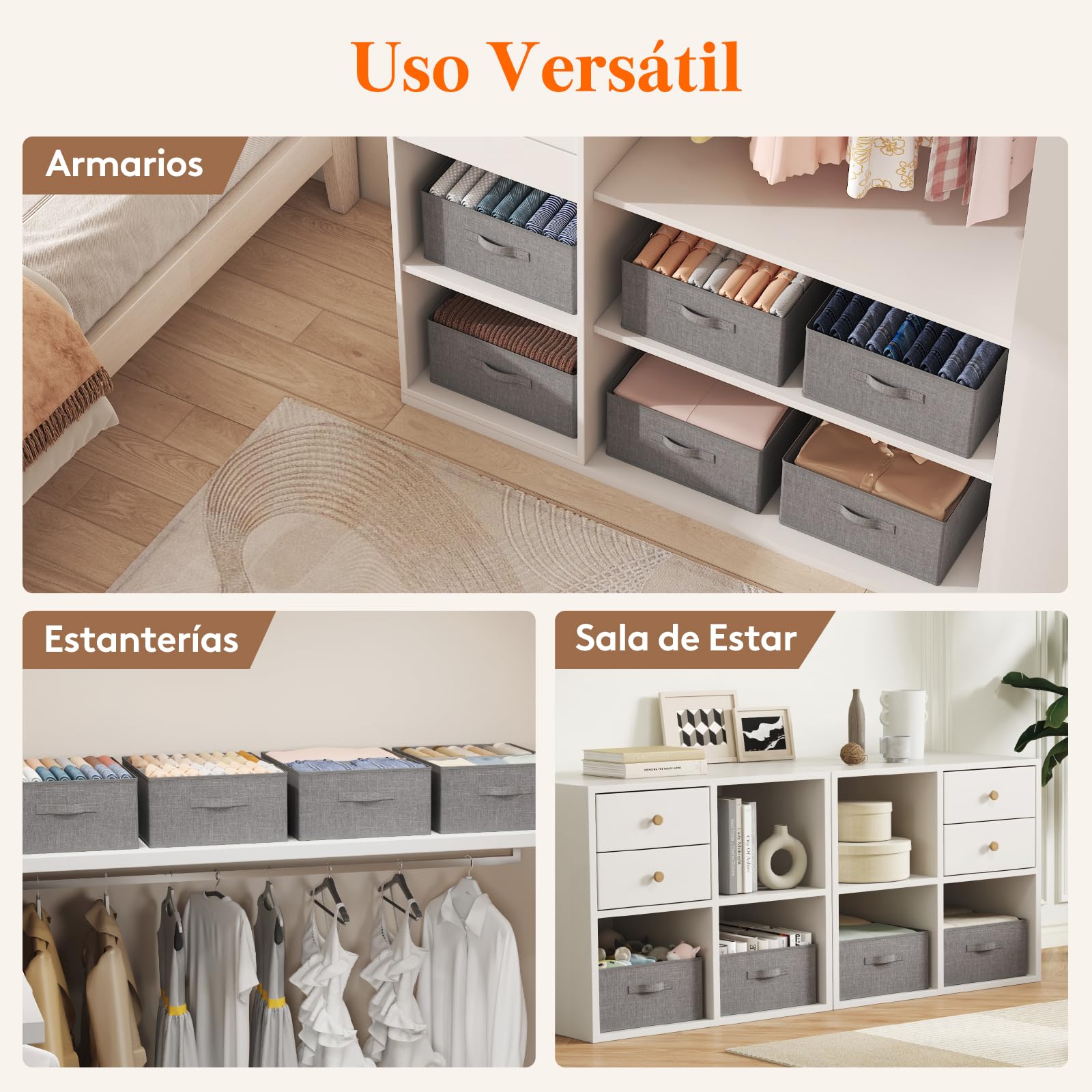 Lifewit Caja Almacenaje Plegables con Tabique, Cajas Organizadoras con Asas para Ropa Sábanas Juguetes, Cubos Almacenamiento Armarios de Dormitorio, 40L (50 x 40 x 20 cm), Juego de 6