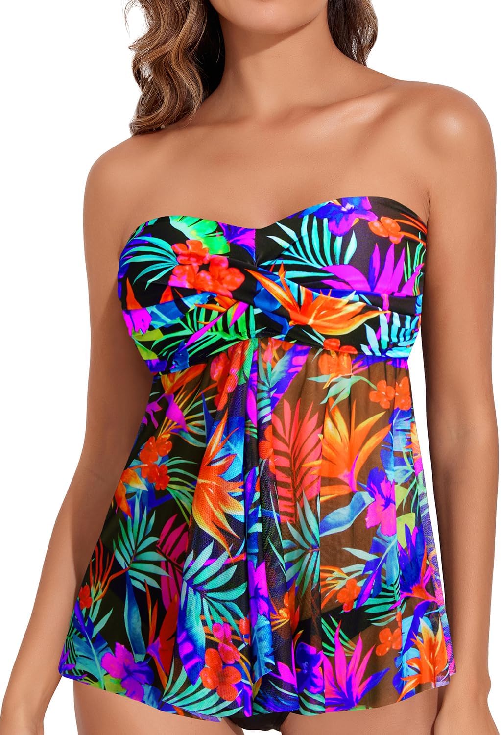 Talisea Women Bandeau Tankini Top Only Mesh Strapless Swimsuits Top Halter Flyaway Bathing Suits No Bottom