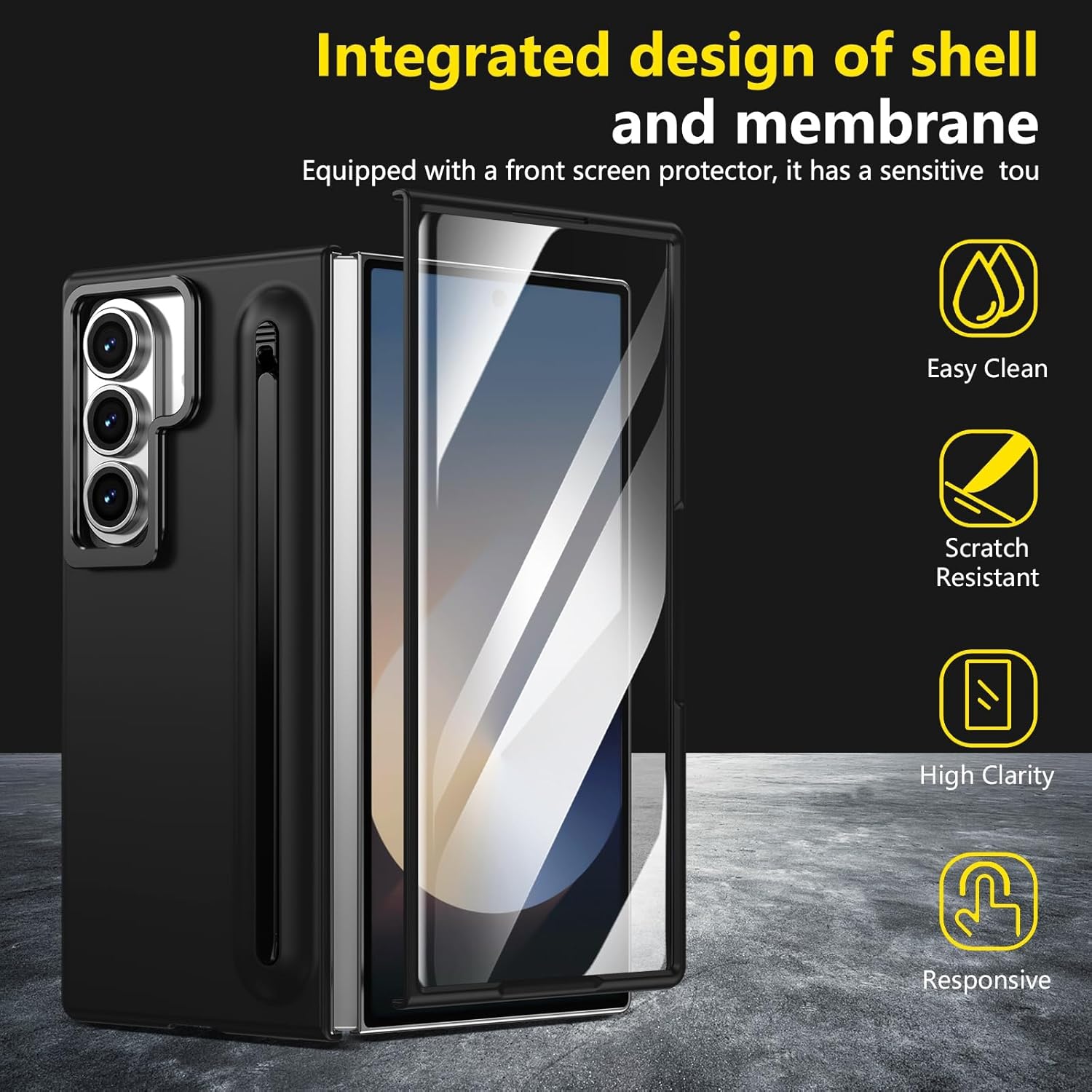 for Samsung Galaxy Z Fold 7 Case, [ Hidden Foldable Camera Kickstand][Removable S Pen Holder][Front Screen Protector] Protective Case for Samsung Galaxy Z Fold 7 - Black.