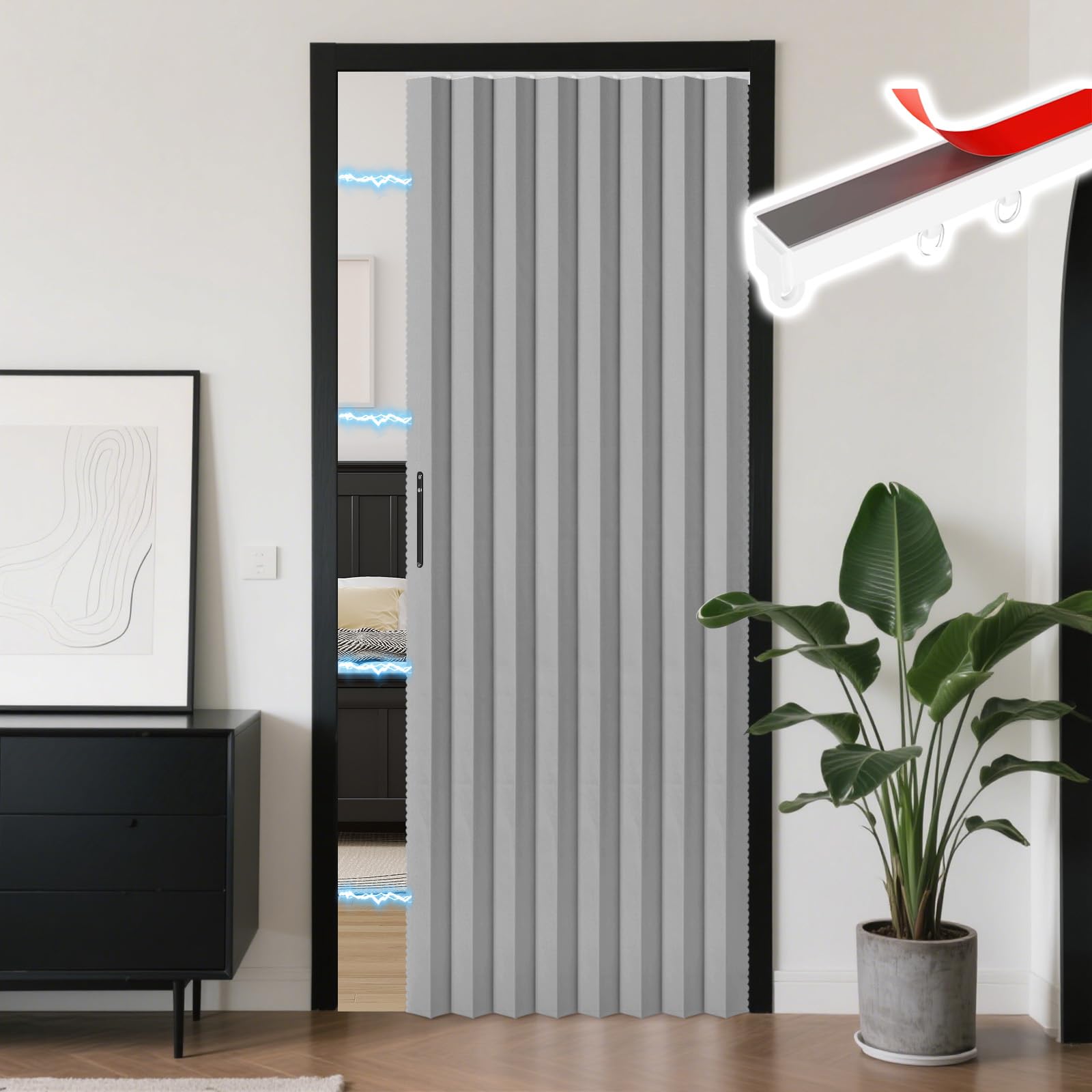 RINHARTEX Blackout Accordion Style Magnetic Door Curtain Sets Included Tracks for Closet Pleated Folding Doorway Curtain Accordion Door Interior Room Divider Bedroom Bathroom