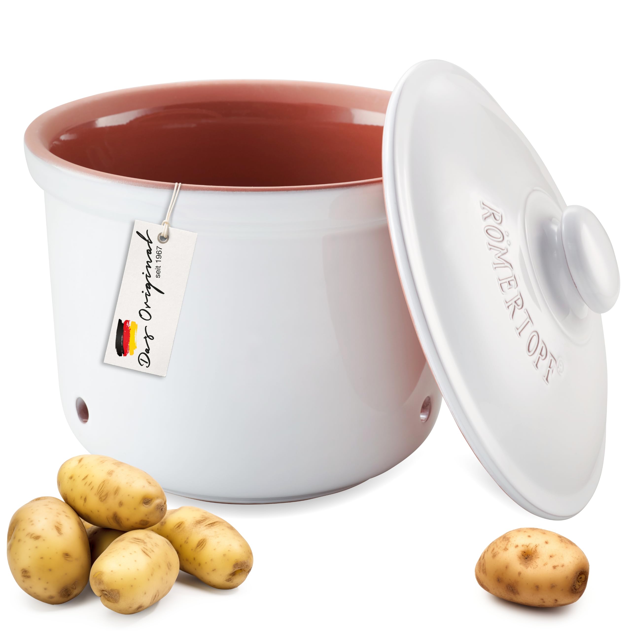 Romertopf Kartoffeltopf Keramik Kartoffelaufbewahrung MAXI PLUS Weiß